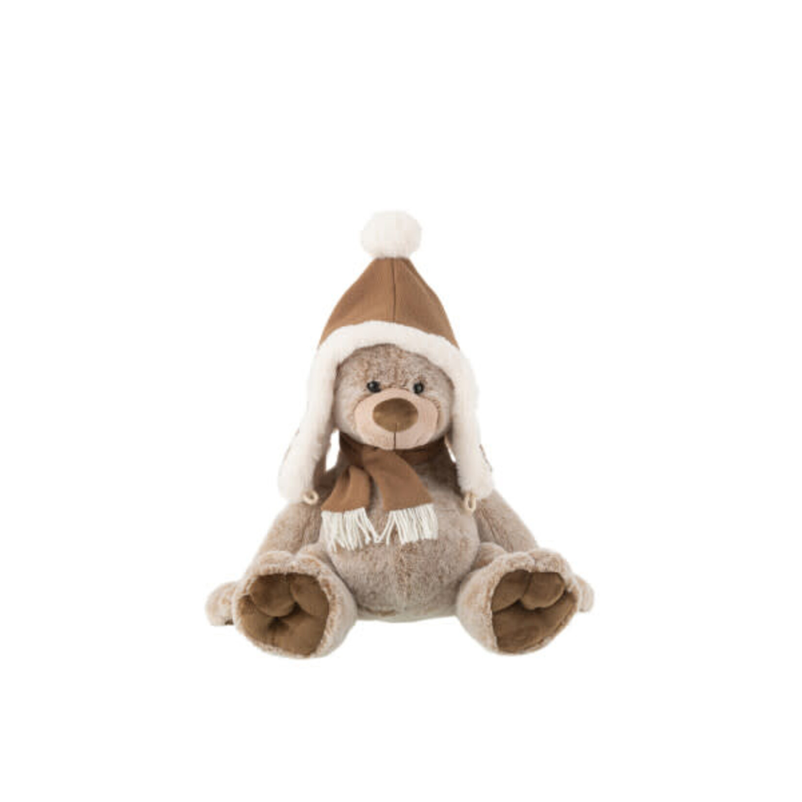 J-Line Bear+Hat Plush Polyester Brown Medium