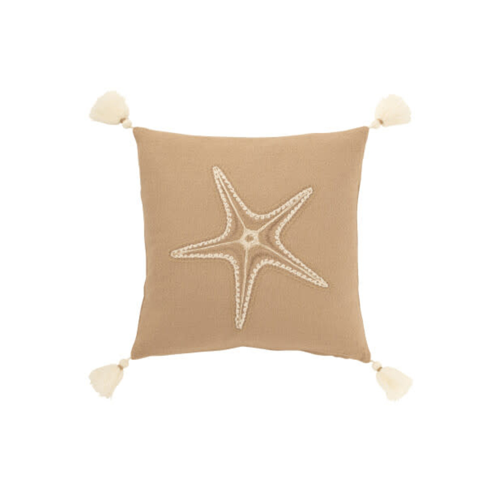 J-Line Kussen Zeester+Kwasten Katoen Beige/Crème