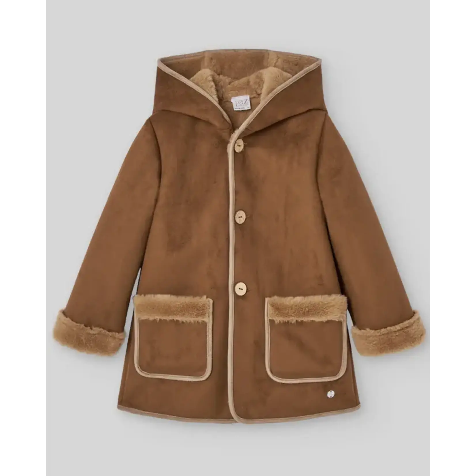 Paz Rodriguez WOVEN INFANT COAT "POMPON"_Brown_012-152991