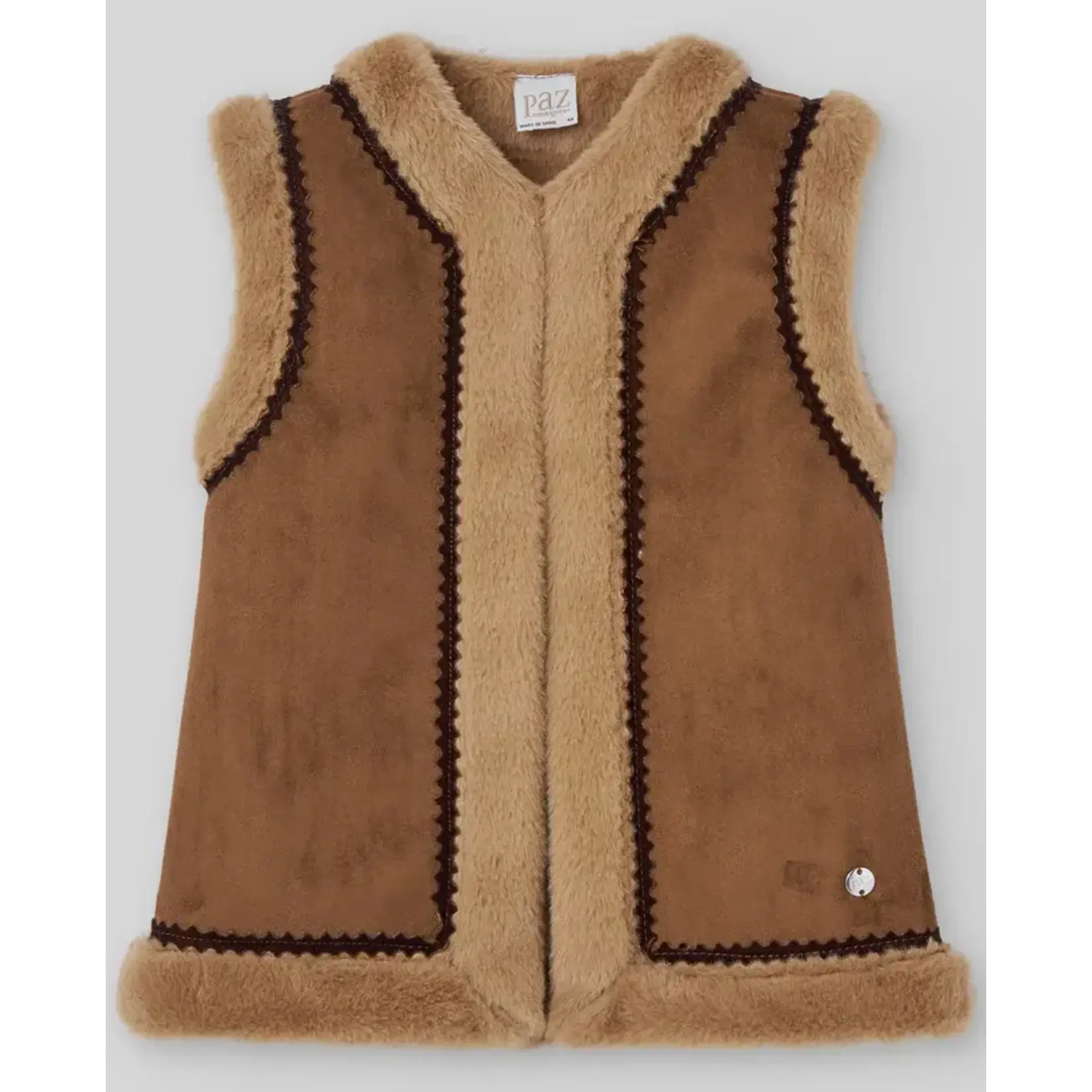 Paz Rodriguez WOVEN INFANT GIRL WAISTCOAT "POMPON"_Brown_030-152982