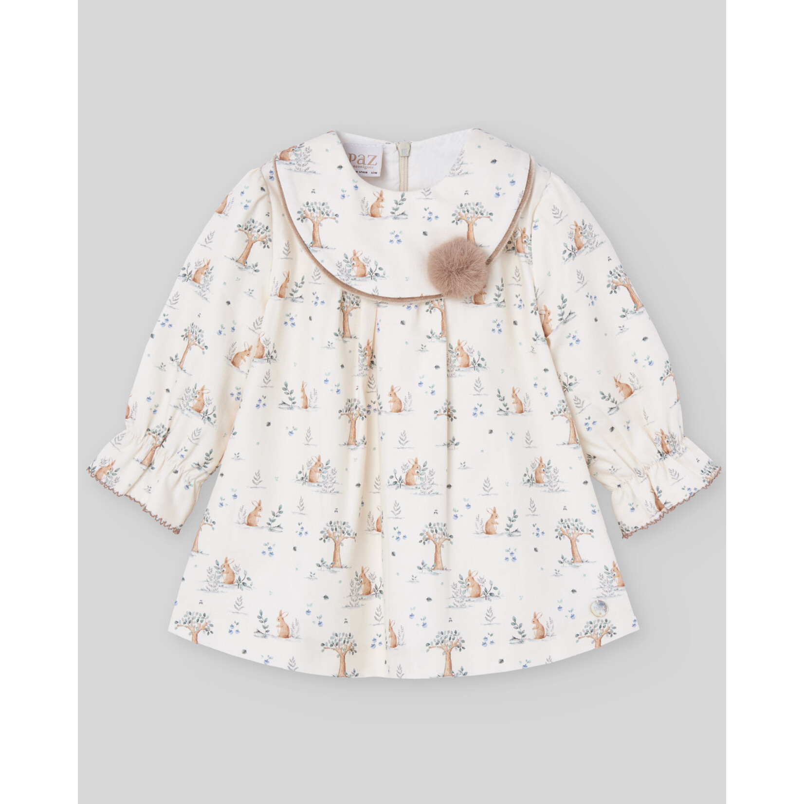 Paz Rodriguez WOVEN NEWBORN DRESS "POMPON"_Pine Green_004-152977