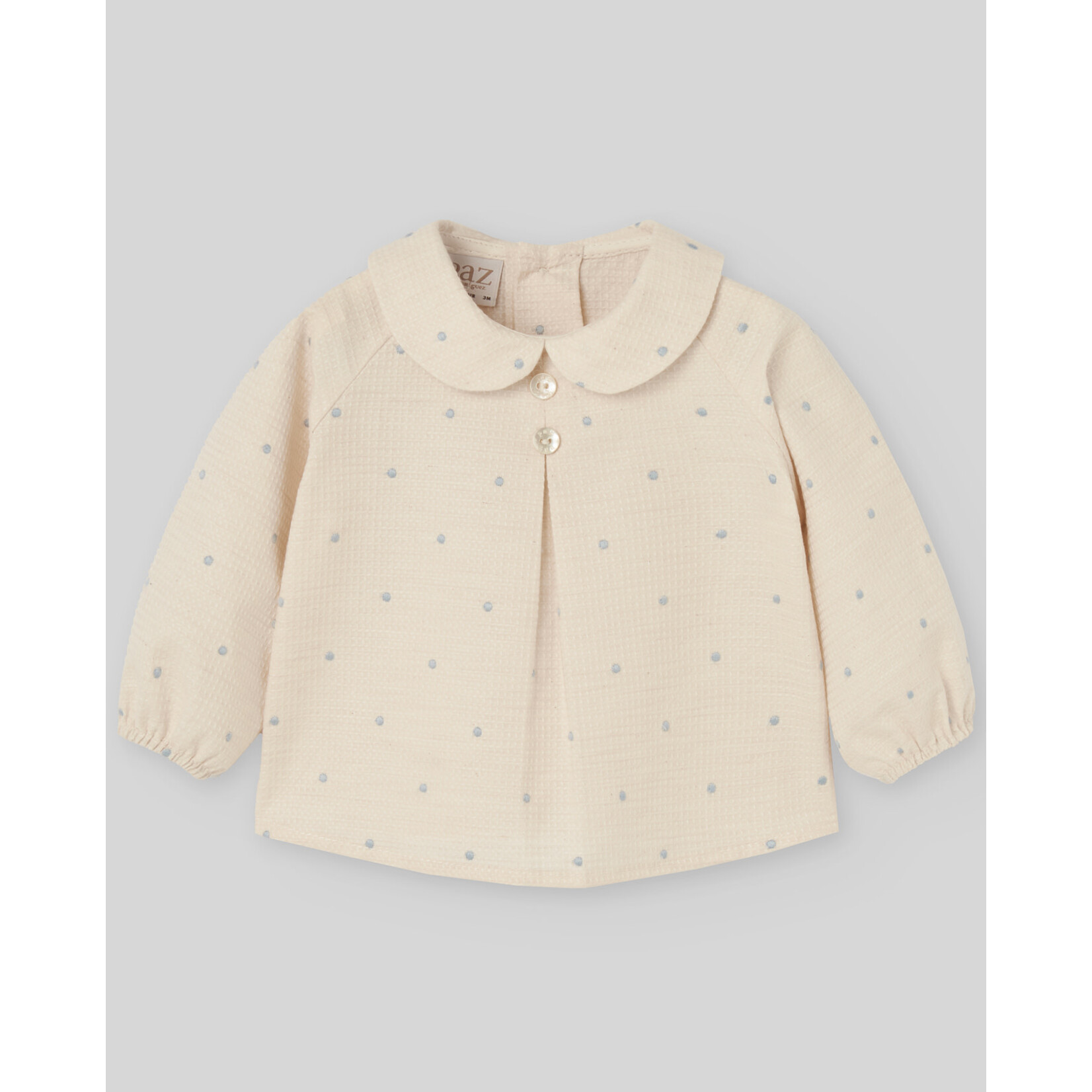 Paz Rodriguez WOVEN NEWBORN BLOUSE "ALEGRIA"_Light Brown/Chalk Blue_006-153104