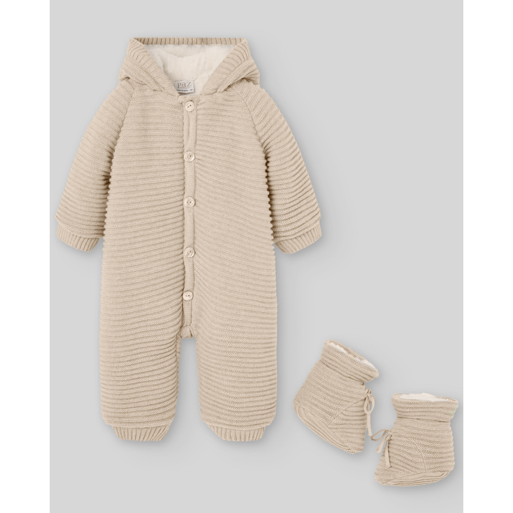Paz Rodriguez KNIT NEWBORN SNOWSUIT WITH BOOTIES "KOALA"_Light Brown_013-123054
