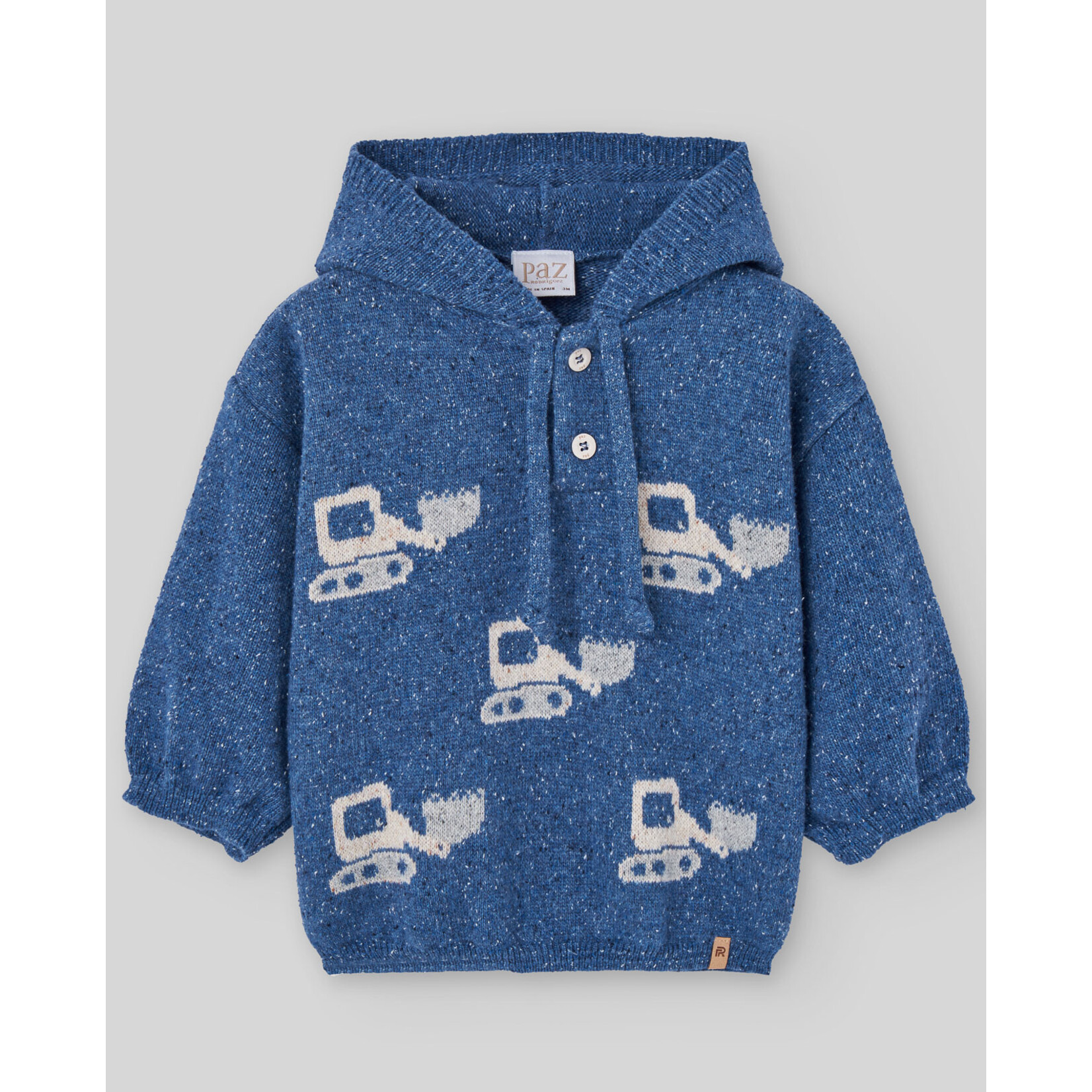 Paz Rodriguez KNIT NEWBORN PULLOVER "NOGAL"_Lead Blue_014-132859