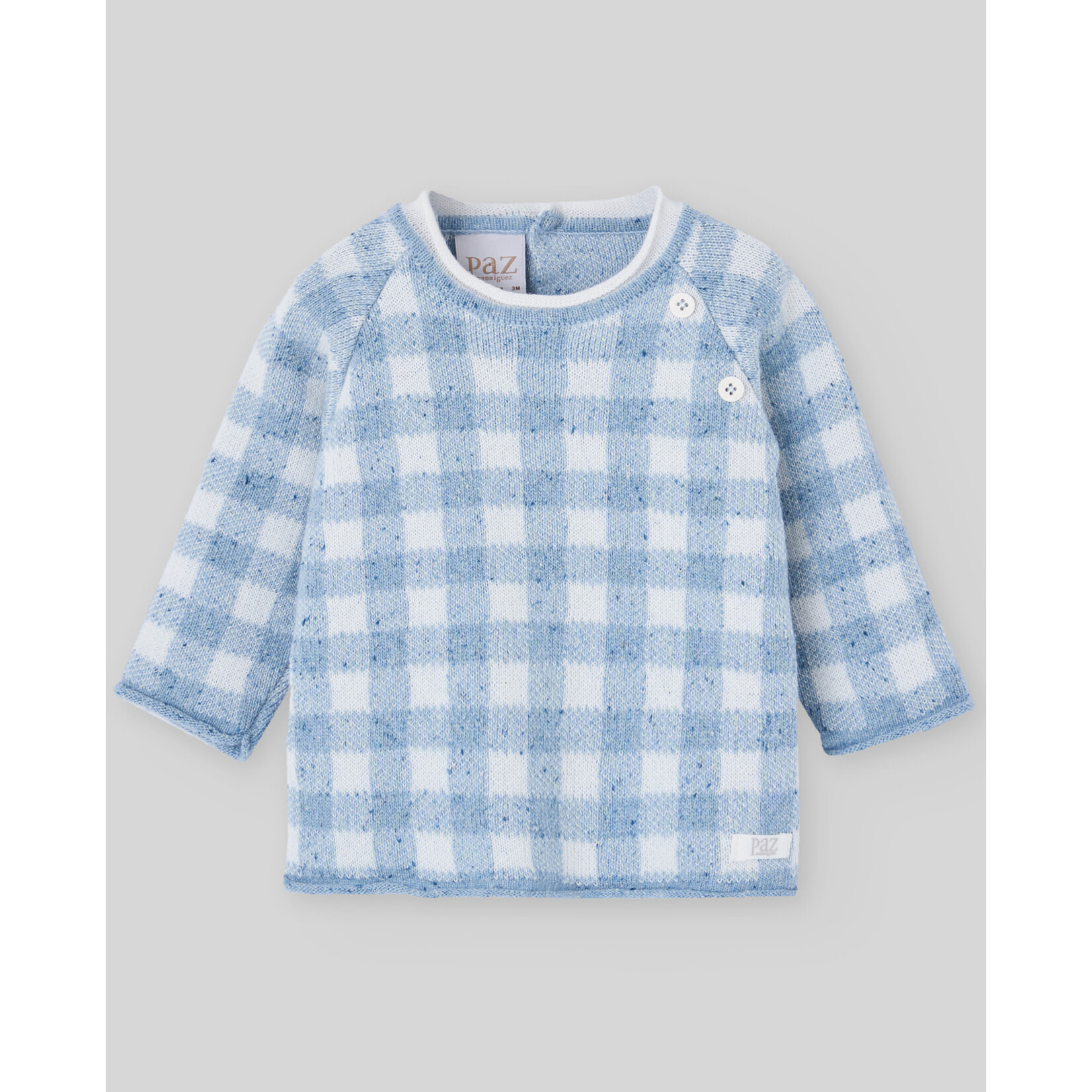 Paz Rodriguez KNIT NEWBORN PULLOVER "DEVA"_Powder Blue/Cream_014-132879
