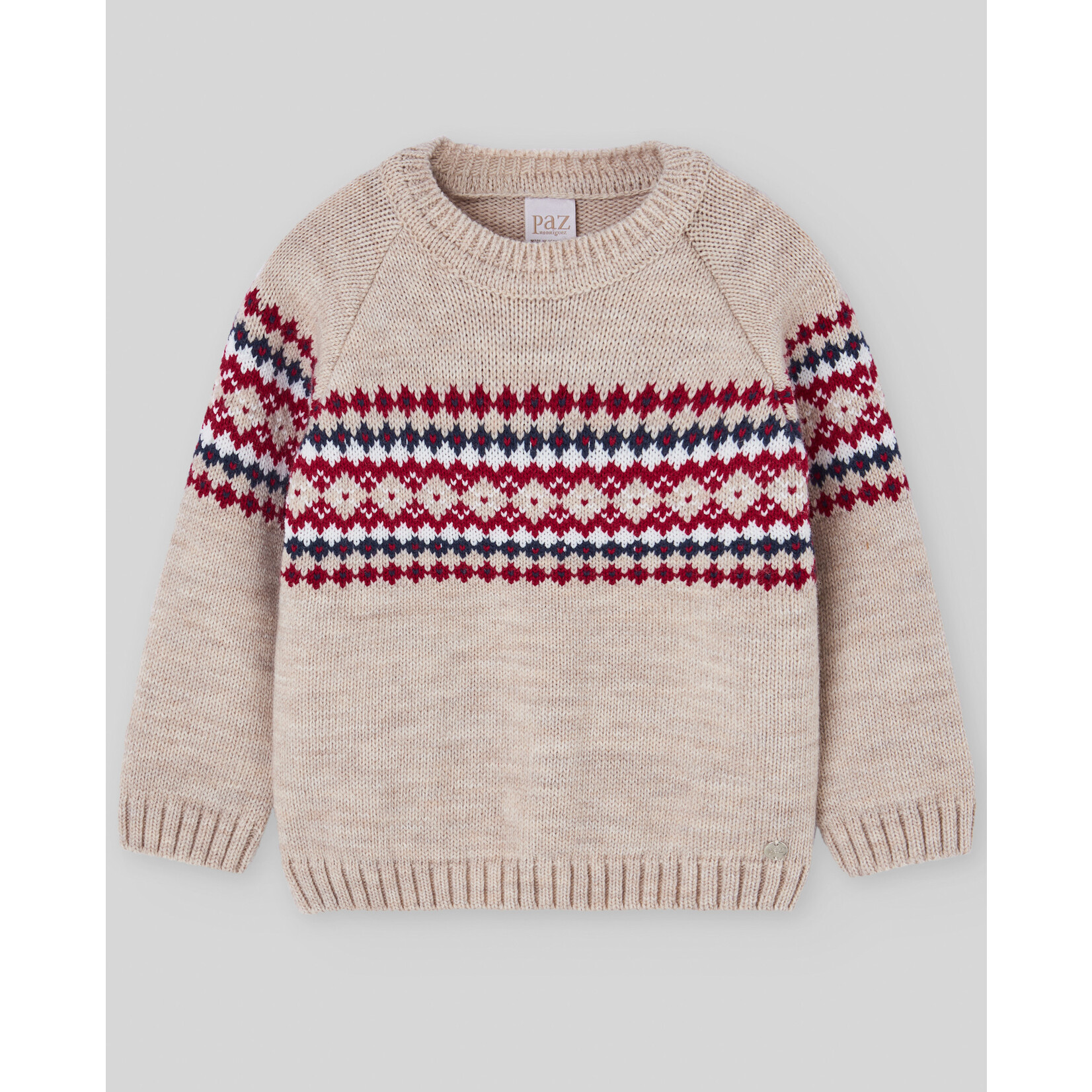 Paz Rodriguez KNIT INFANT GIRL PULLOVER "POMPON"_Sand_014-132992