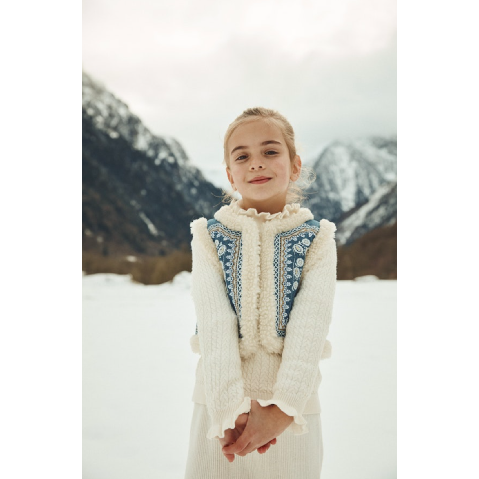 Louise Misha Reversible Vest Librana Cream Stone Blue - Cream