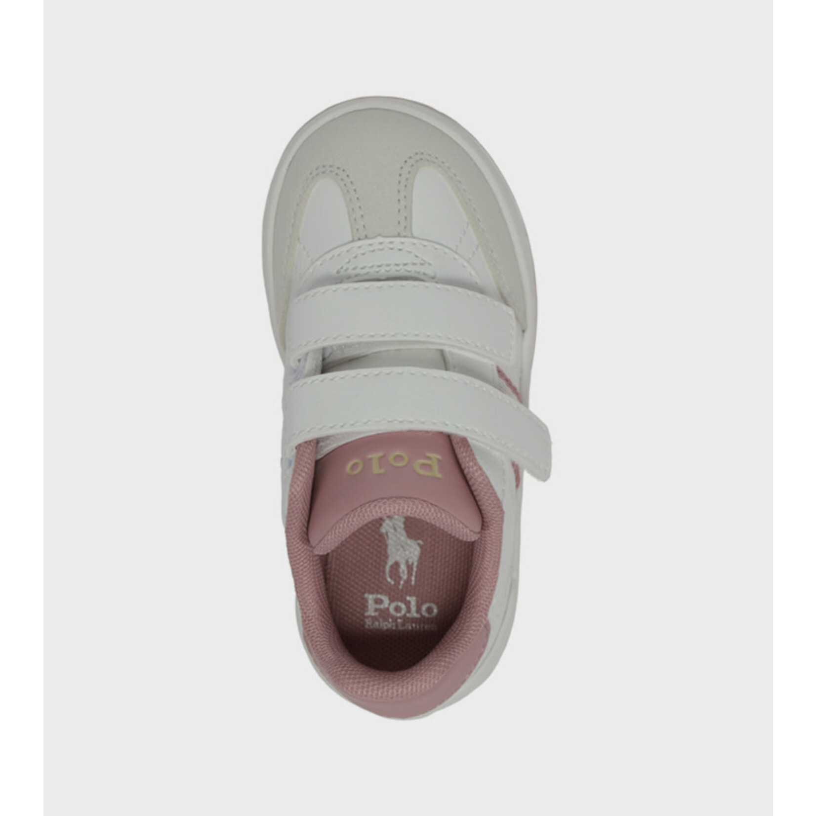Ralph Lauren HERITAGE COURT III T-TOE EZ WHITE SMOOTH/BLUSH PINK w/ GOLD