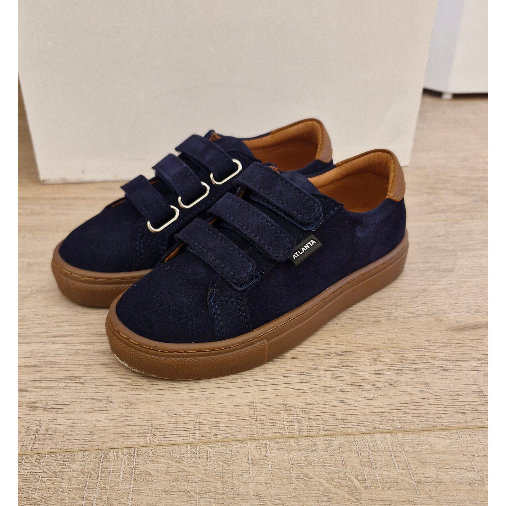 Atlanta Sneaker three straps - Blue dark suede & camel smooth