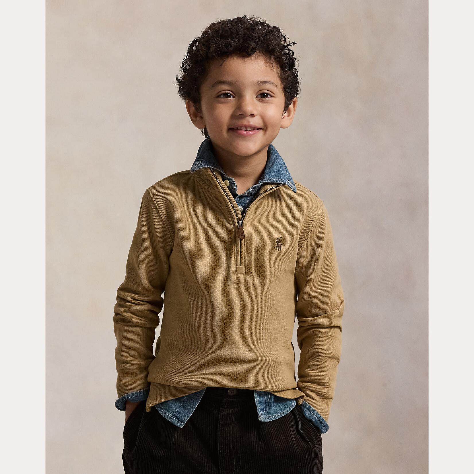 Ralph Lauren LS HZ-KNIT SHIRTS-PULLOVER CAMEL/C8970