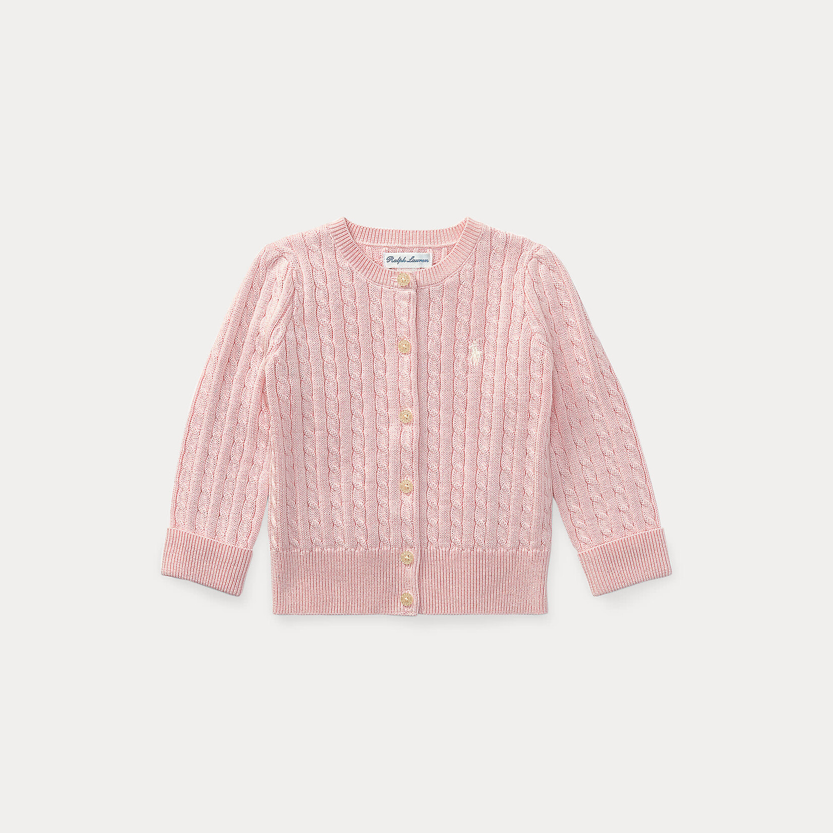 Ralph Lauren MINI-CABLE COTTON CARDIGAN HINT OF PINK