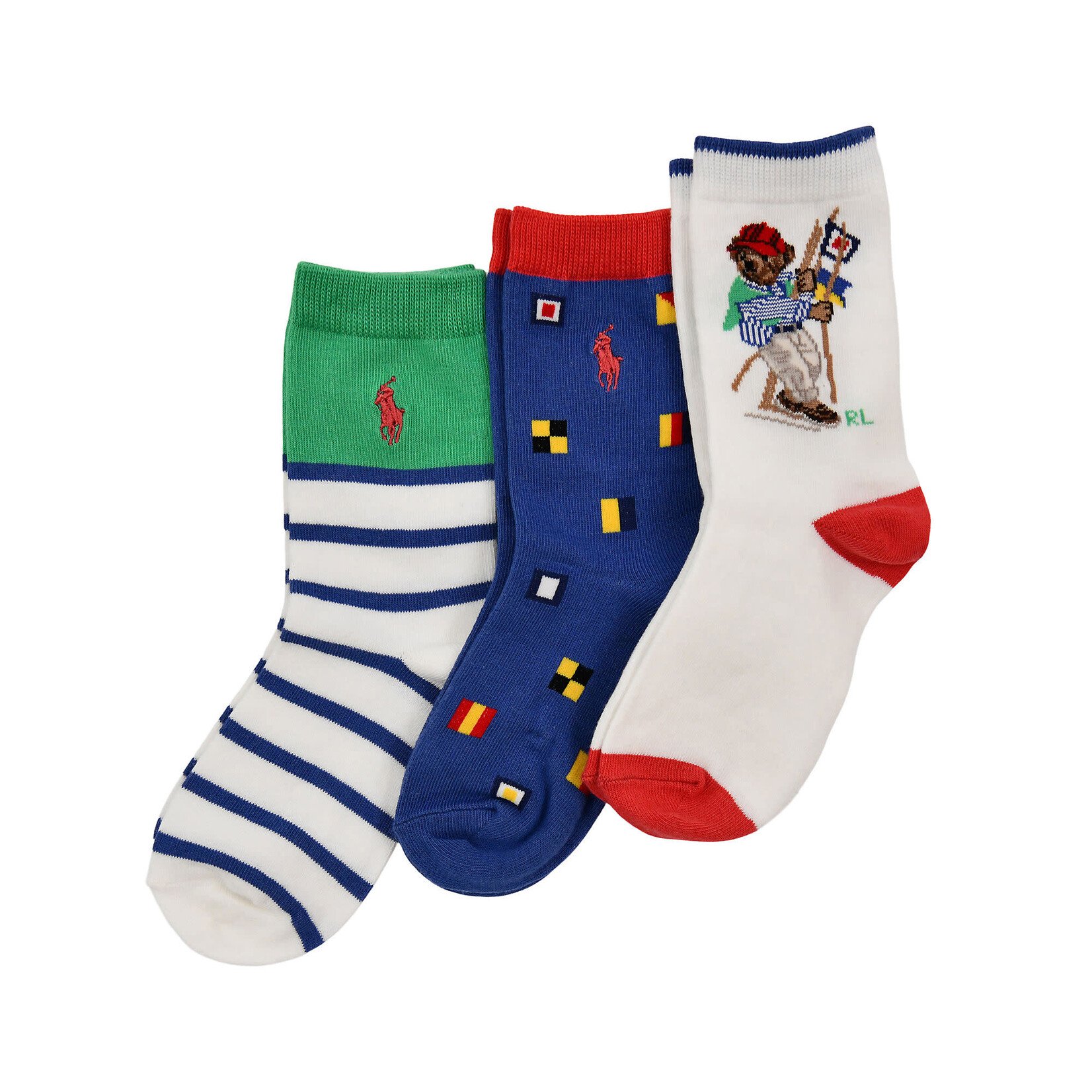 Ralph Lauren B SAILING BR-CREW SOCK-3 PACK WHITE/GREEN/NAVY