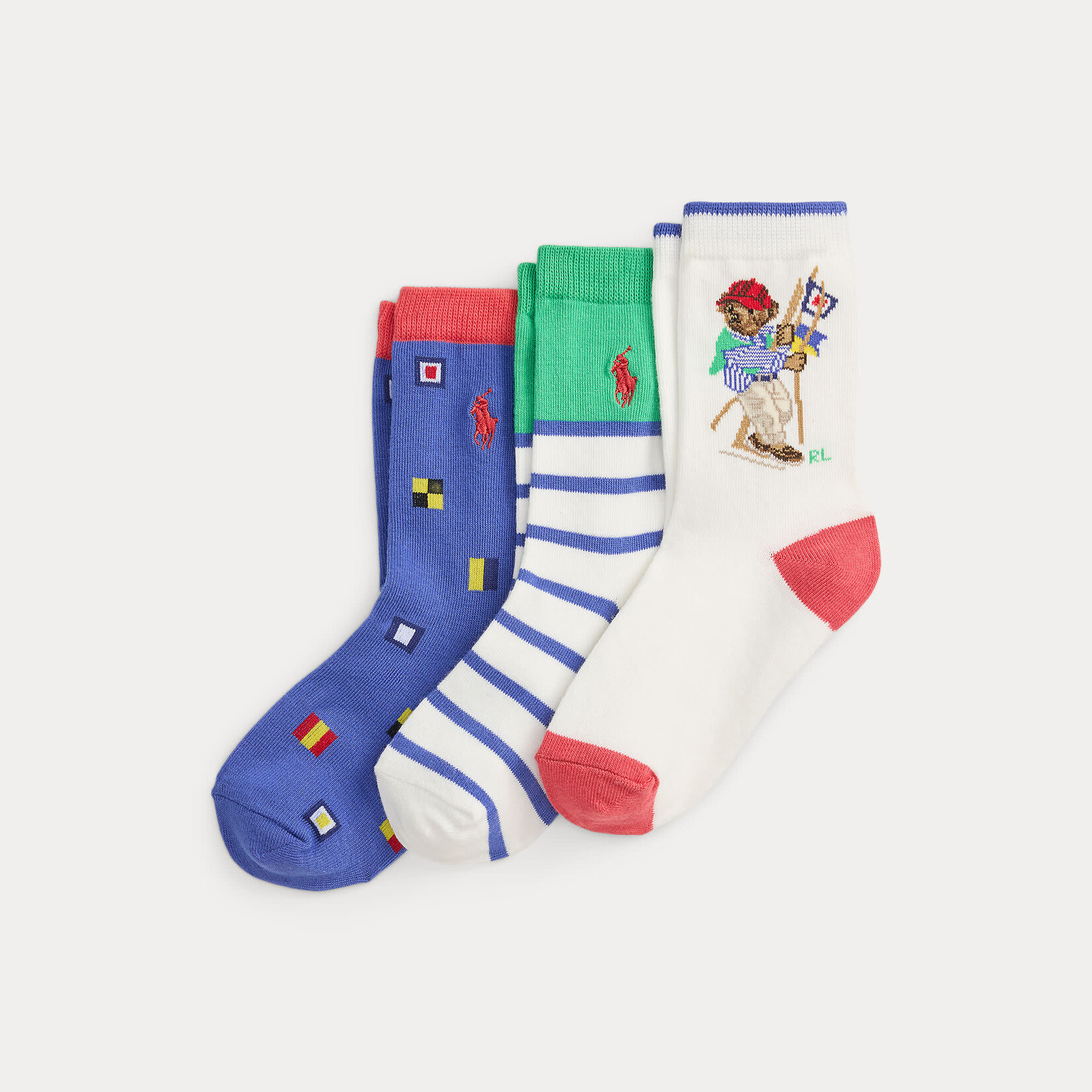Ralph Lauren B SAILING BR-CREW SOCK-3 PACK WHITE/GREEN/NAVY