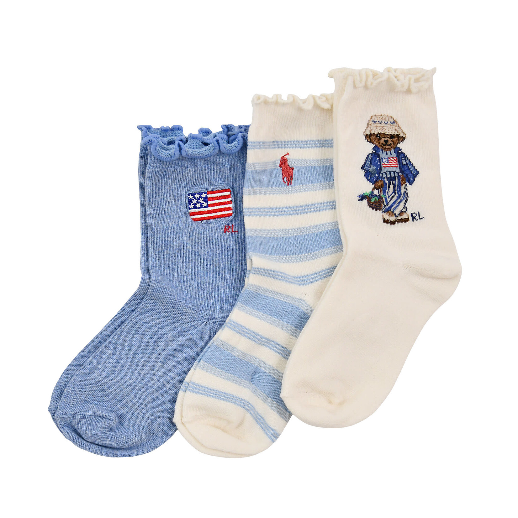 Ralph Lauren GRL BLBRR BR-ANKLE-3 PACK IVORY/DENIM/BLUE