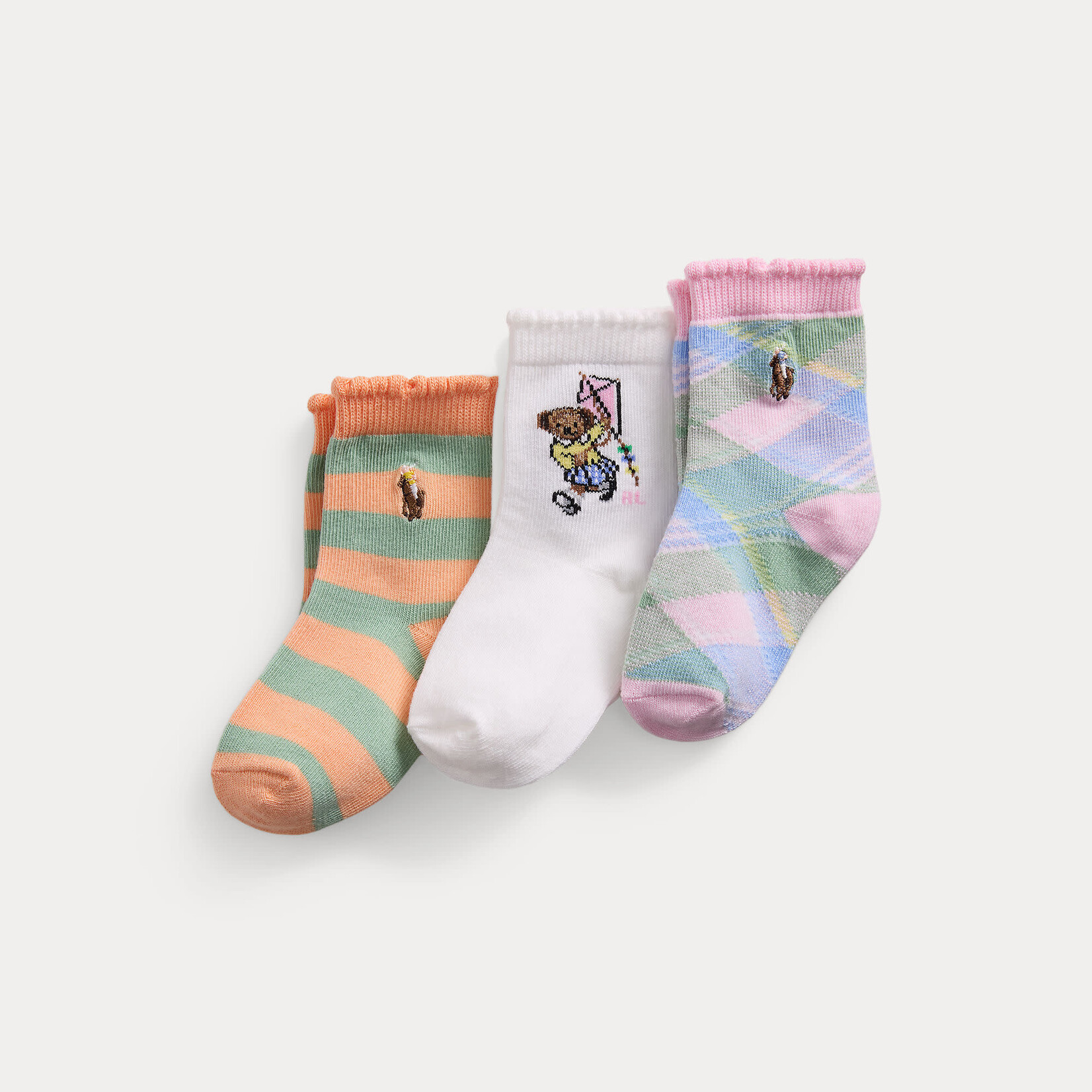Ralph Lauren POLO BEAR CREW SOCK 3-PACK WHITE, ORANGE/GREEN, PINK MULT