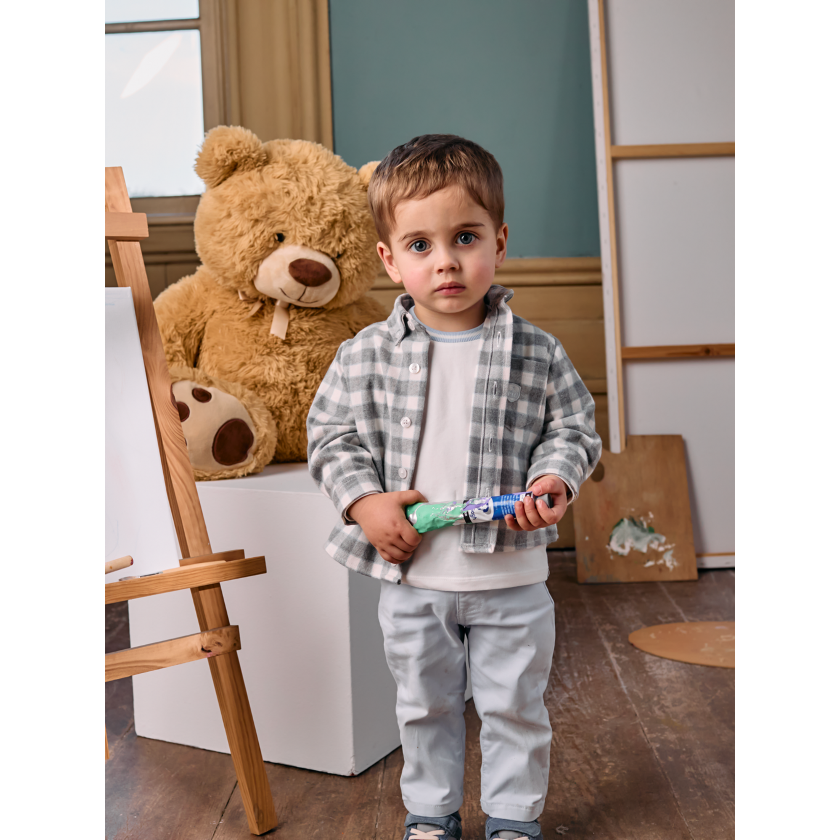 Patachou CAMISA - MINI BOY SOFT BLUE - INVERNO 2025 GREY/ECRU CHECK F25-14