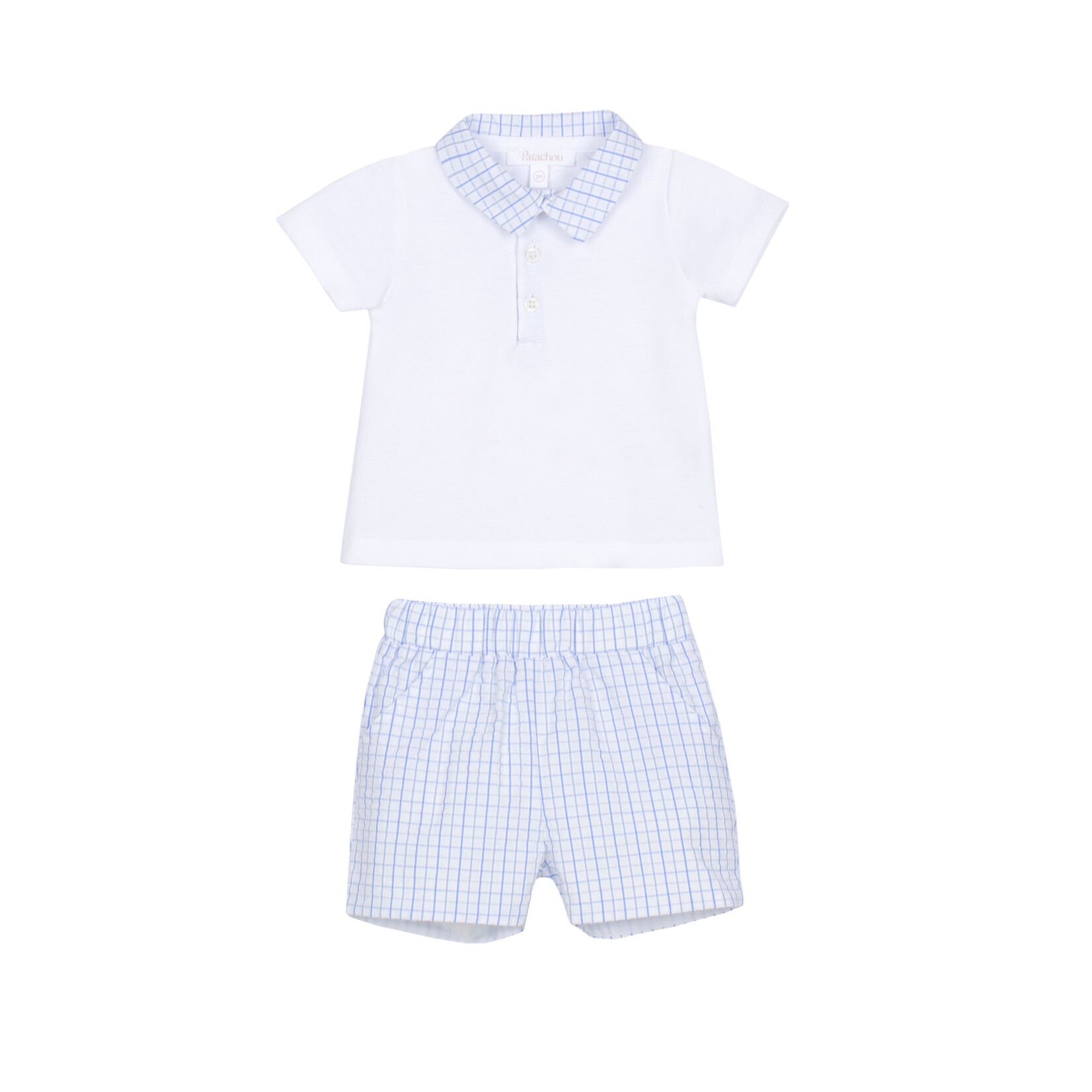 Patachou CONJUNTO POLO+CALÇÃO - NEWBORN TRUE BLUE - VERÃO 2026 BLUE CHECK S26-147