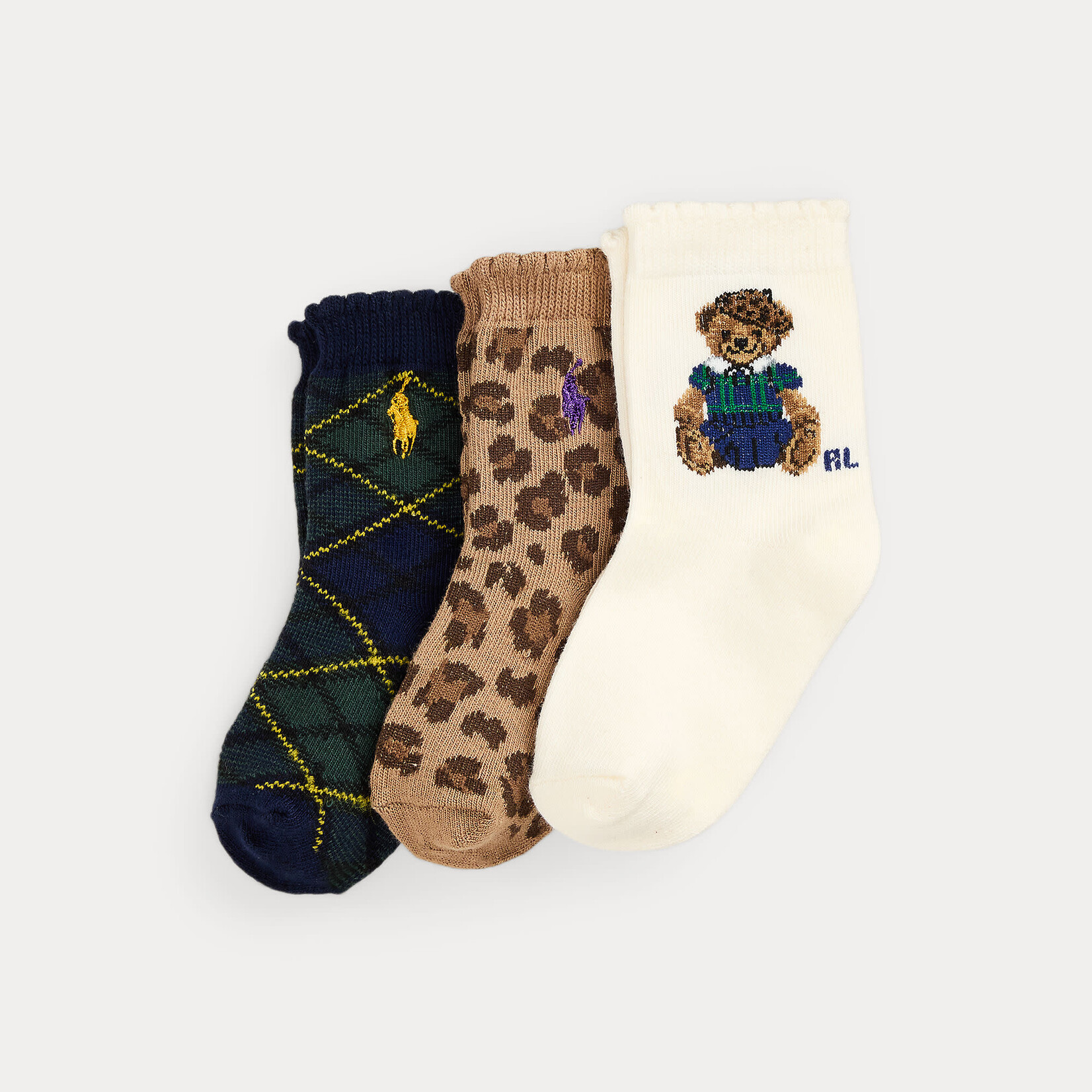 Ralph Lauren FA BB G BEAR-CREW SOCK-3 PACK IVORY/NAVY/TAN