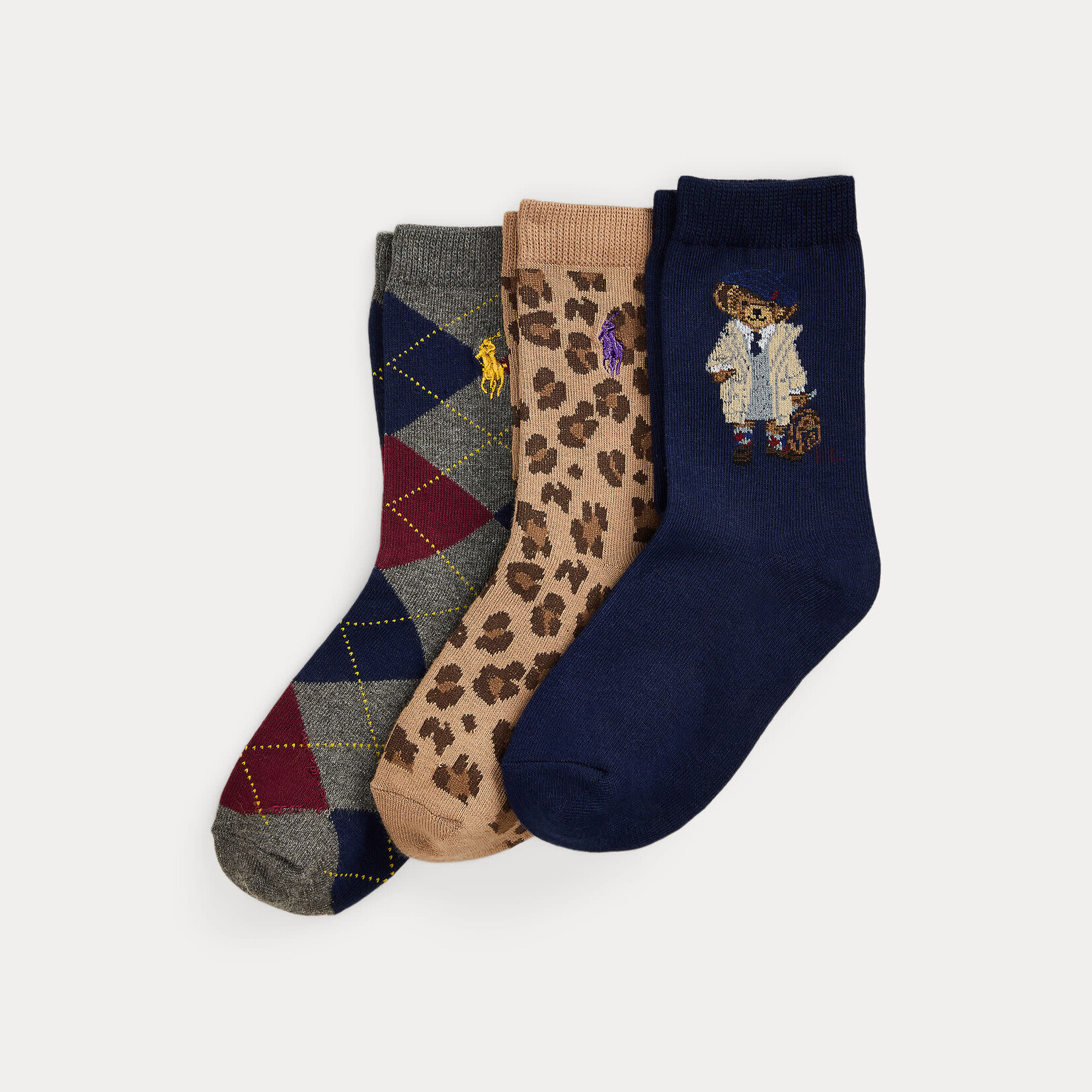 Ralph Lauren BCK SCHL BR-CREW SOCK-3 PACK NAVY/GREY H/ TAN