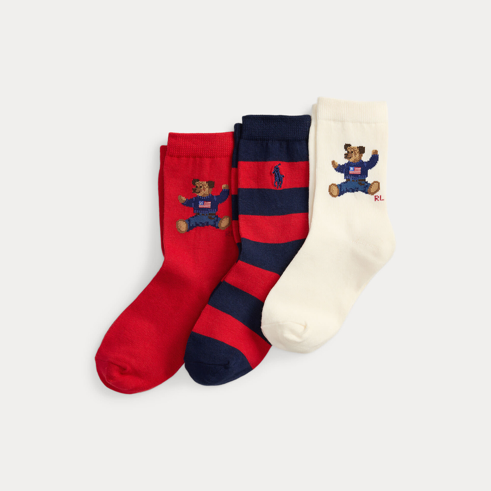 Ralph Lauren SITTING BEAR-CREW SOCK-3 PACK IVORY/NAVY/NAVY