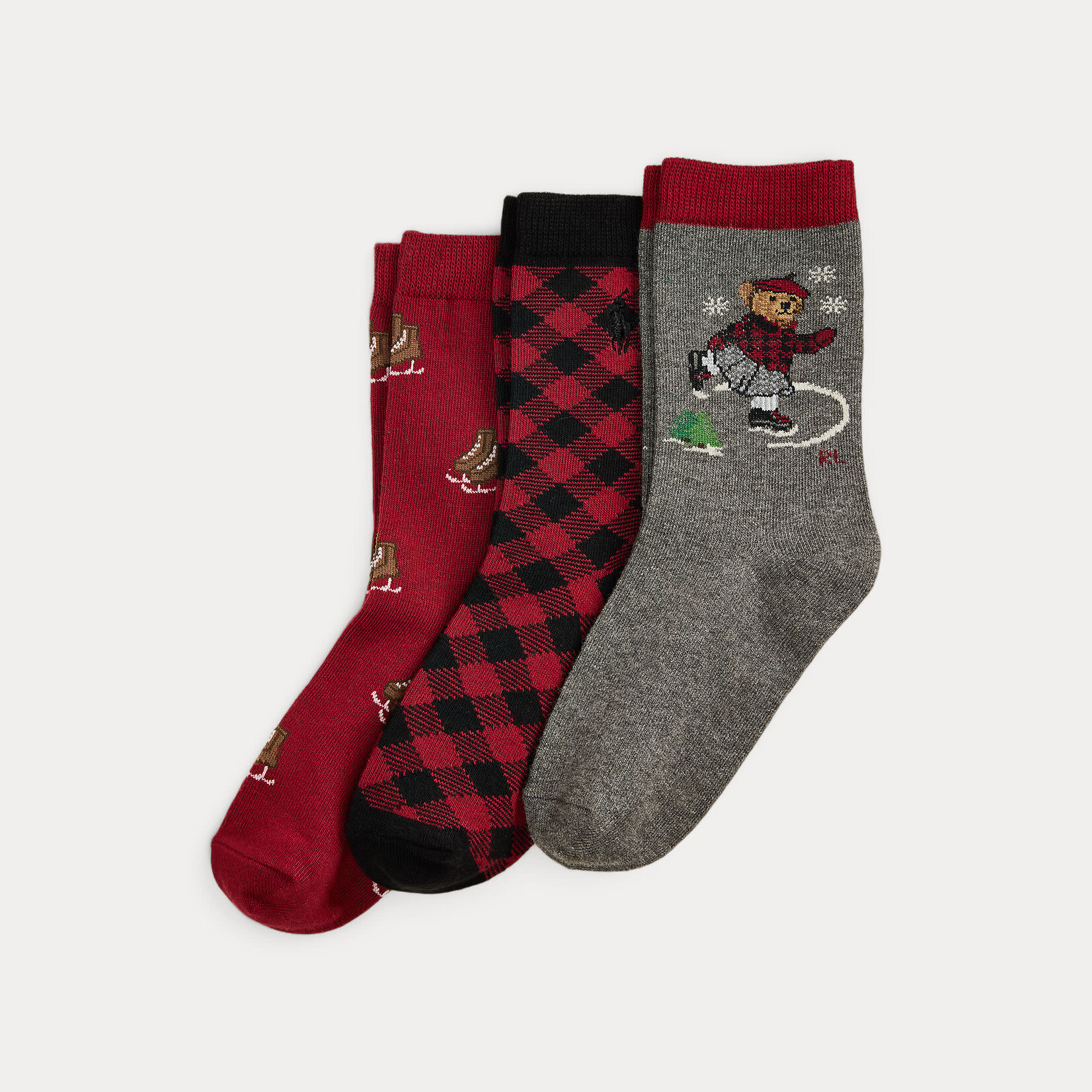 Ralph Lauren ICE SKTR BR-CREW SOCK-3 PACK GREY H/RED/BLACK