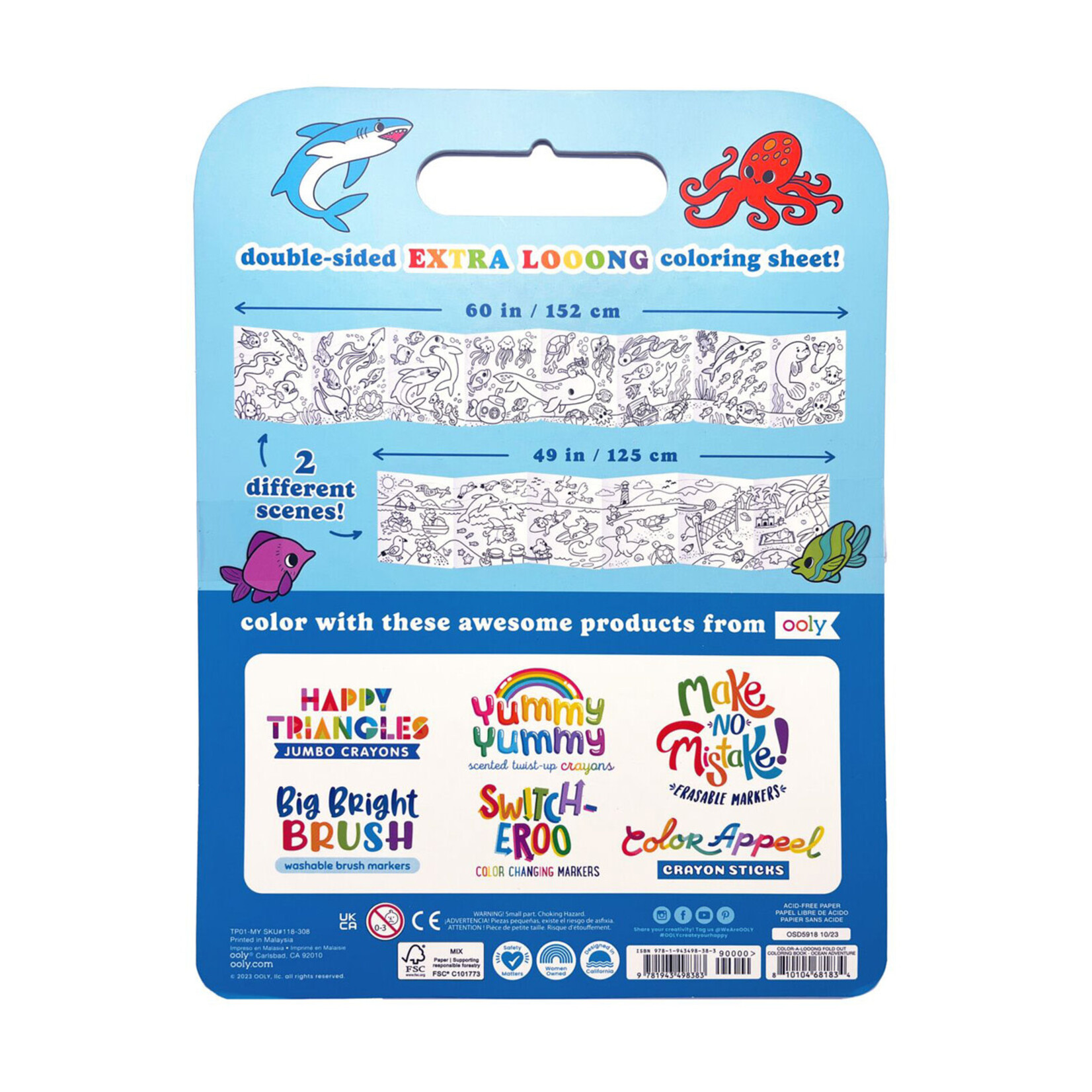 Ooly Ooly - Color-A-Looong Fold Out Kids Coloring Book (Ocean Adventure)