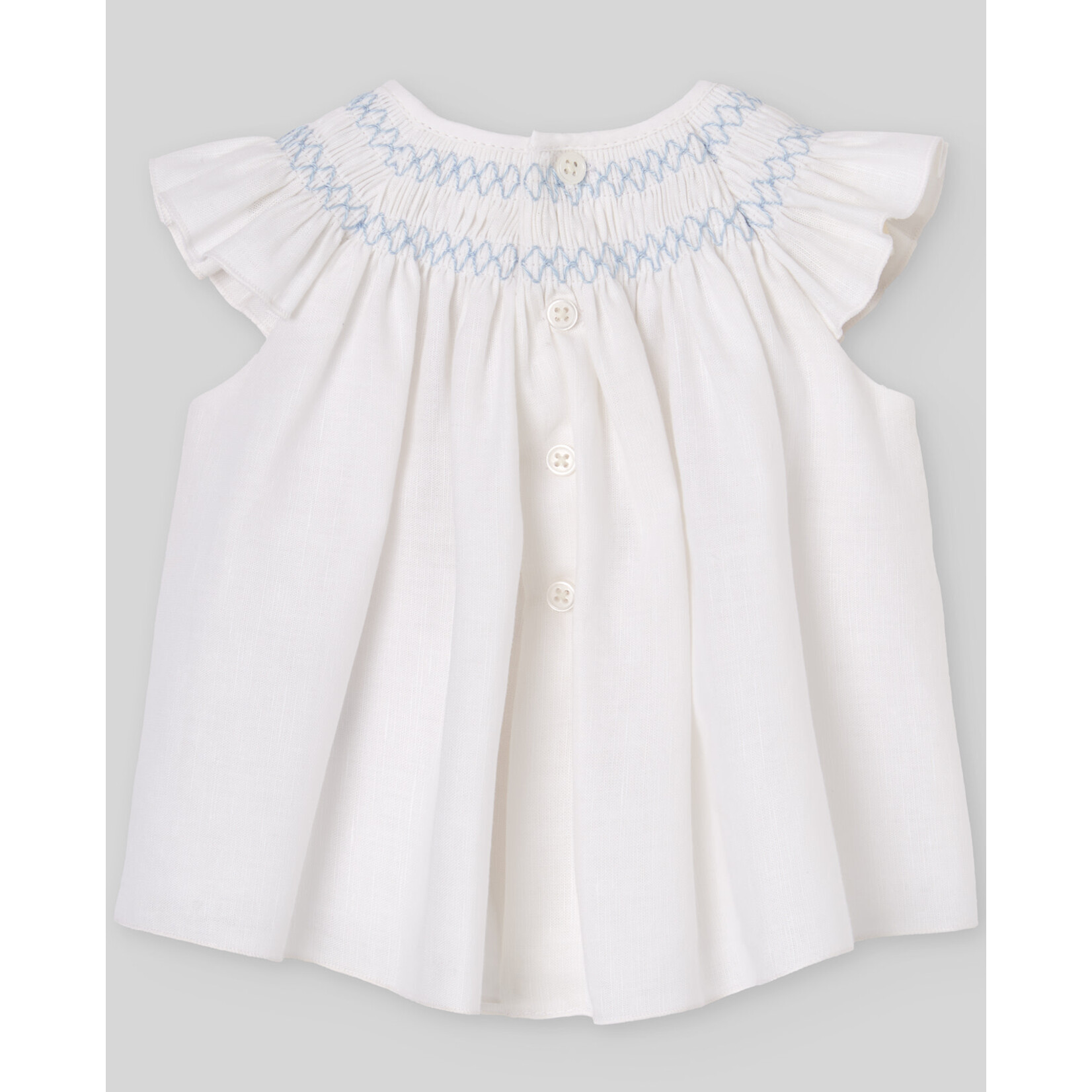 Paz Rodriguez WOVEN NEWBORN SHORT DRESS  AND PANTS "ESPUMA V26" White/Sky Blue