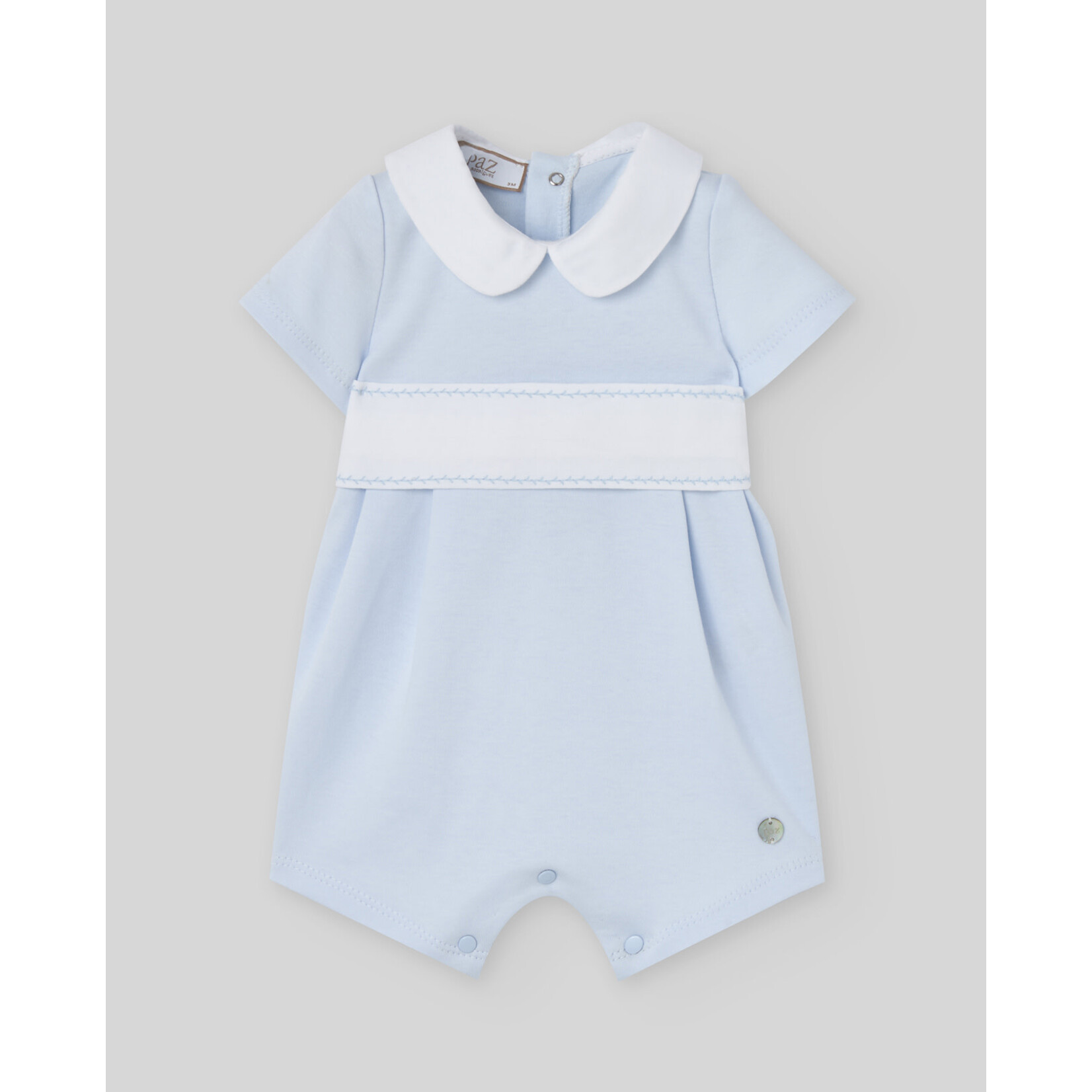 Paz Rodriguez KNIT NEWBORN ROMPER "INTERLOCK V26" Chalk Blue