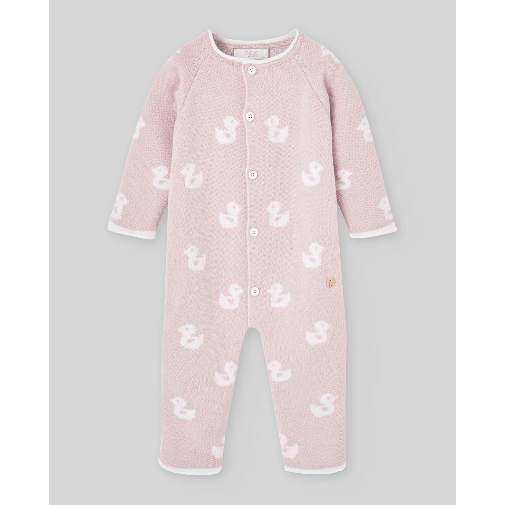 Paz Rodriguez KNIT NEWBORN ROMPER "CUA CUA" Magnolia