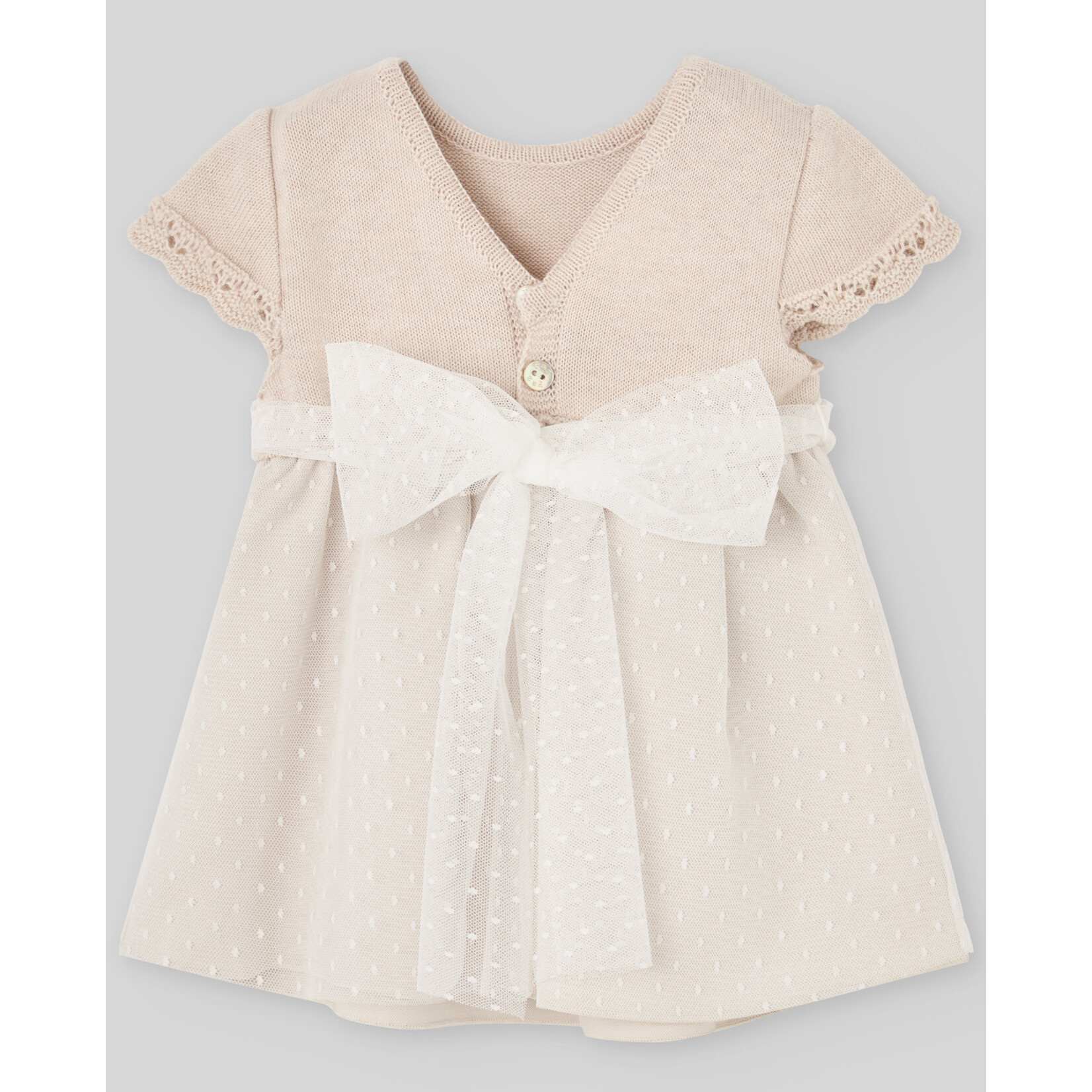 Paz Rodriguez KNIT CEREMONY NEWBORN DRESS "NECTAR" Linen