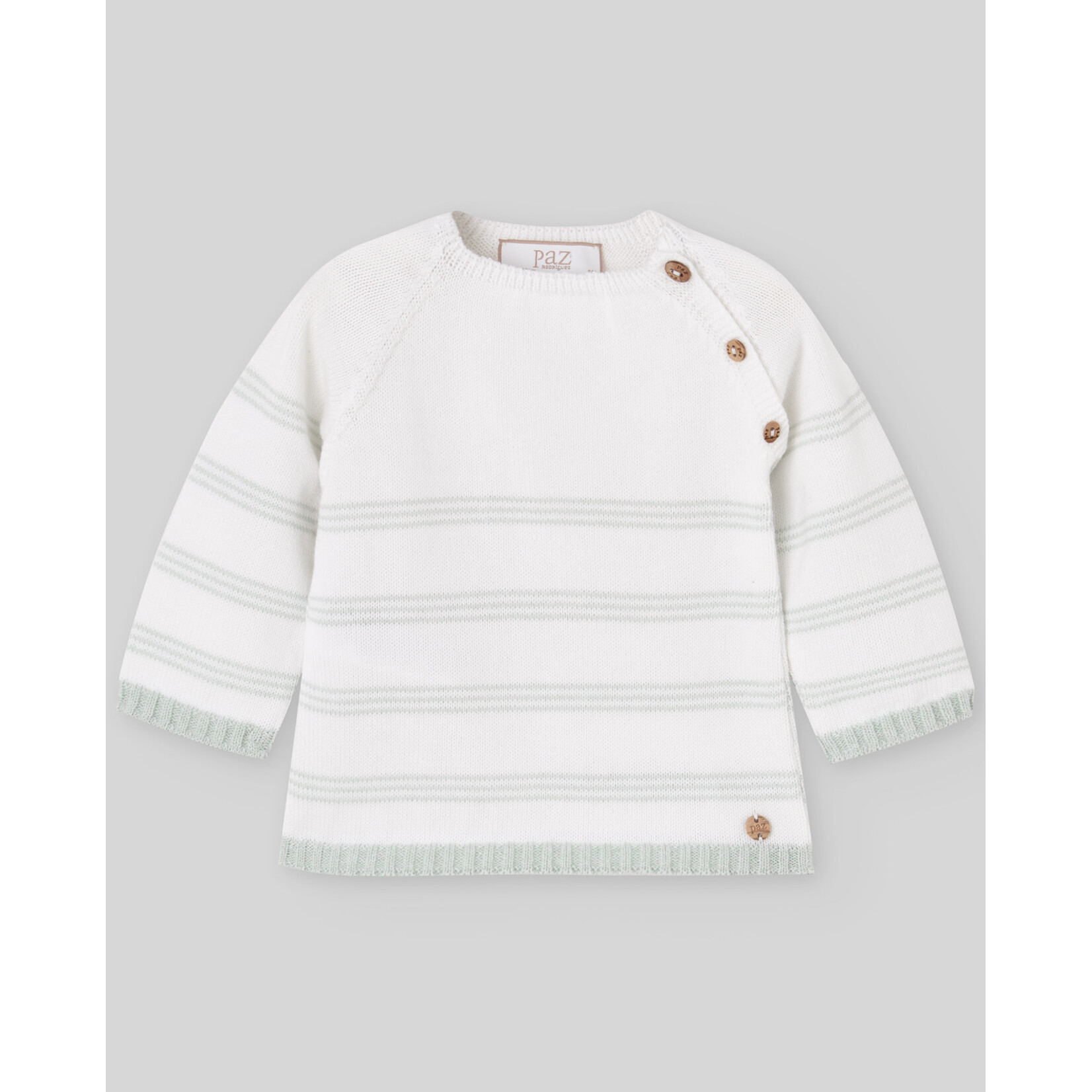 Paz Rodriguez KNIT NEWBORN SWEATER "NORAY" White/Water Green
