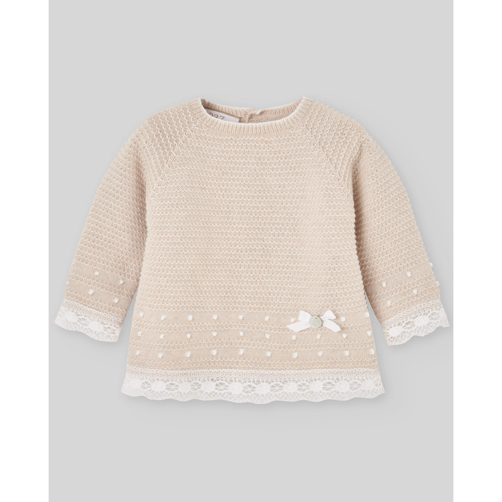 Paz Rodriguez KNIT NEWBORN SWEATER "NECTAR" Linen/White