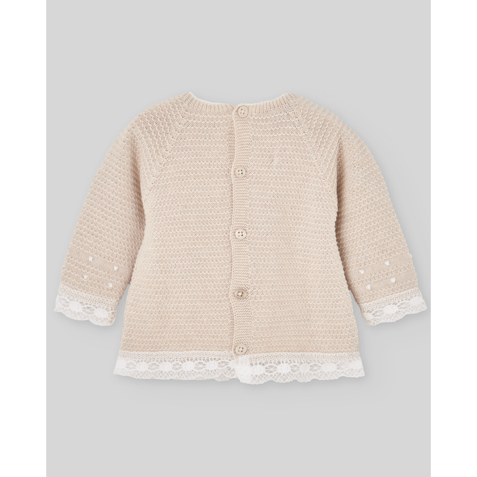 Paz Rodriguez KNIT NEWBORN SWEATER "NECTAR" Linen/White