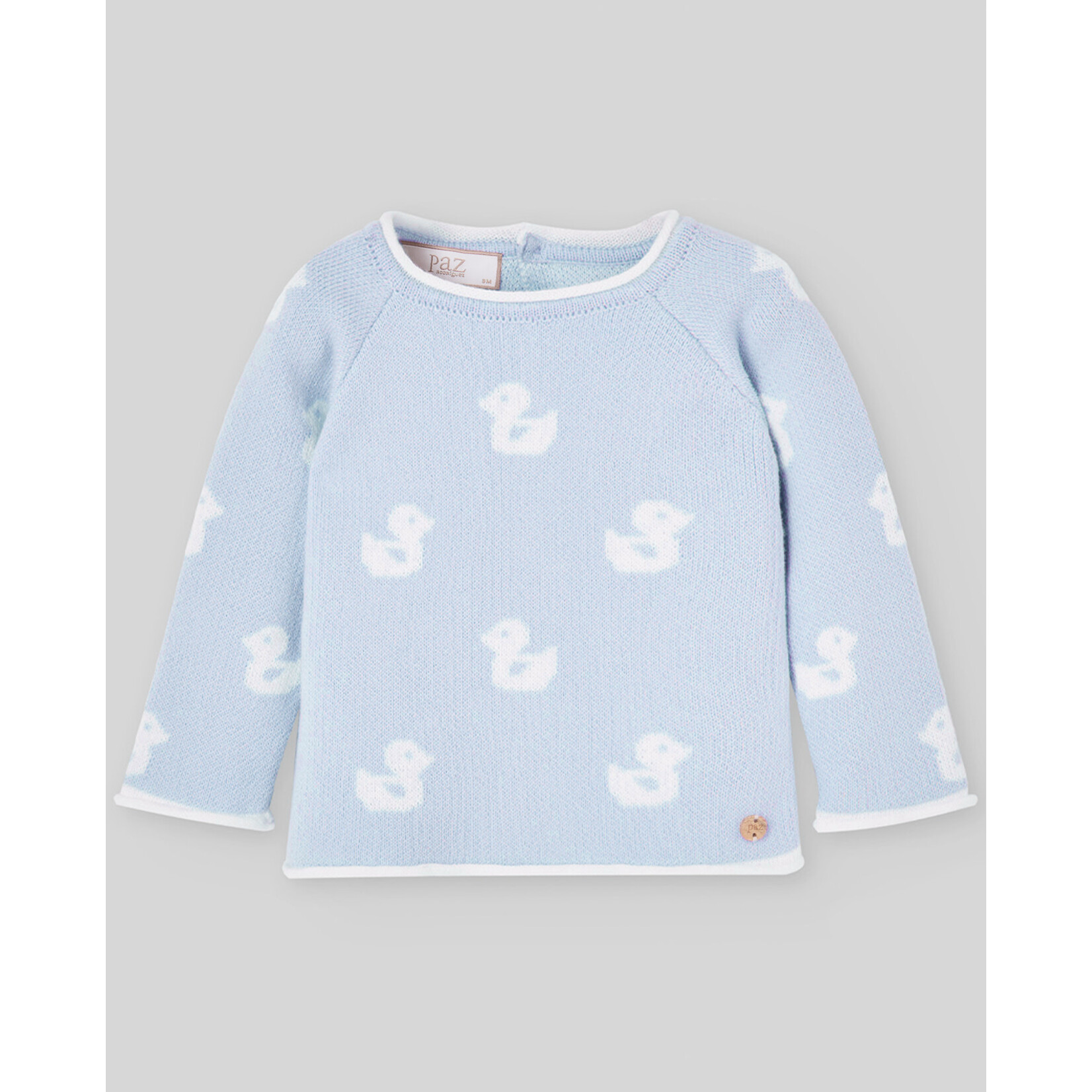 Paz Rodriguez KNIT NEWBORN SET long sweater and pants "CUA CUA" Sky Blue