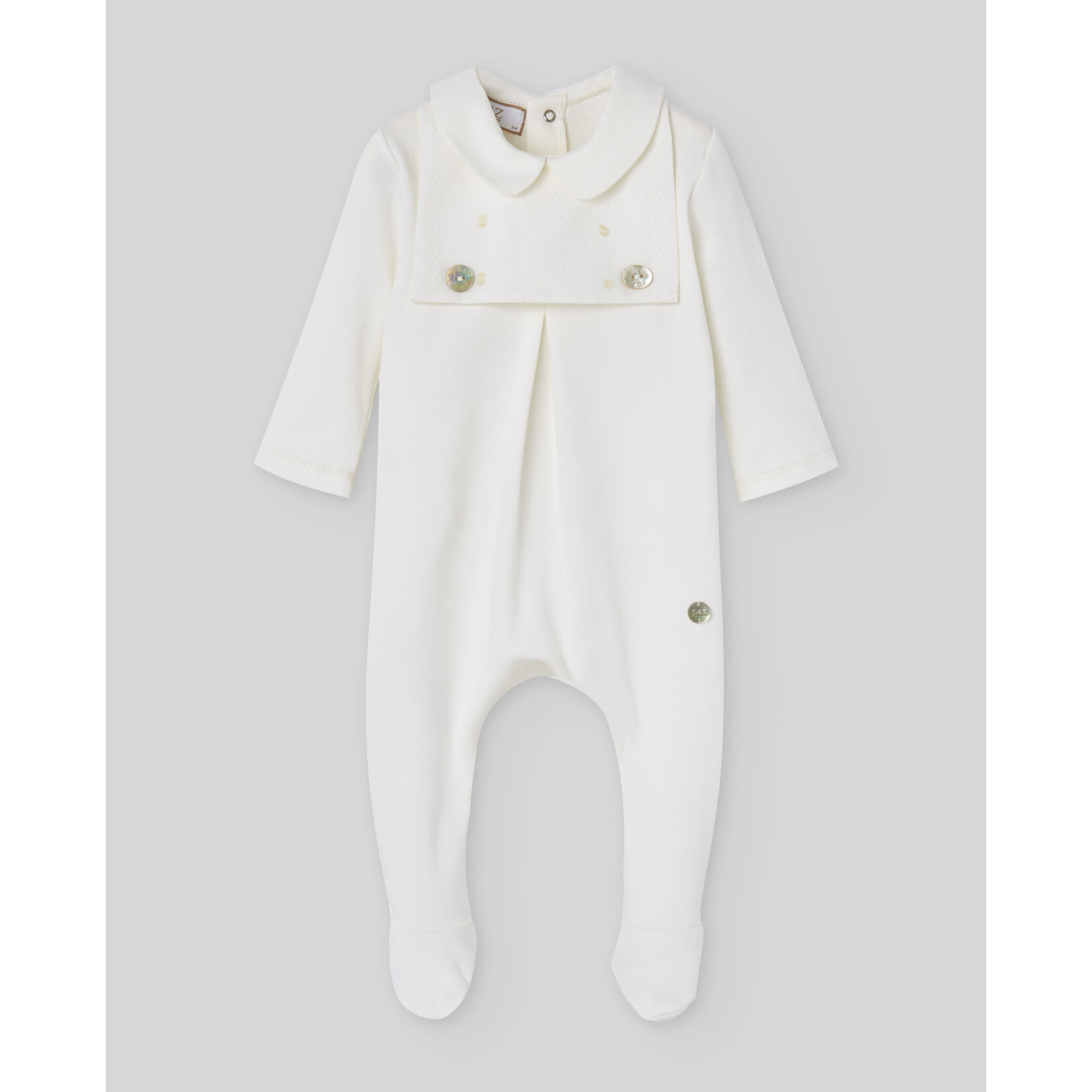 Paz Rodriguez KNIT NEWBORN ROMPER "INTERLOCK V26" Cream