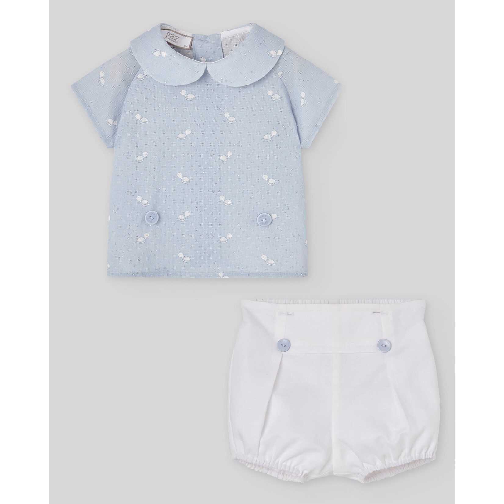 Paz Rodriguez WOVEN NEWBORN SET BLOUSE "ESPUMA V26" Sky Blue AND PANTS