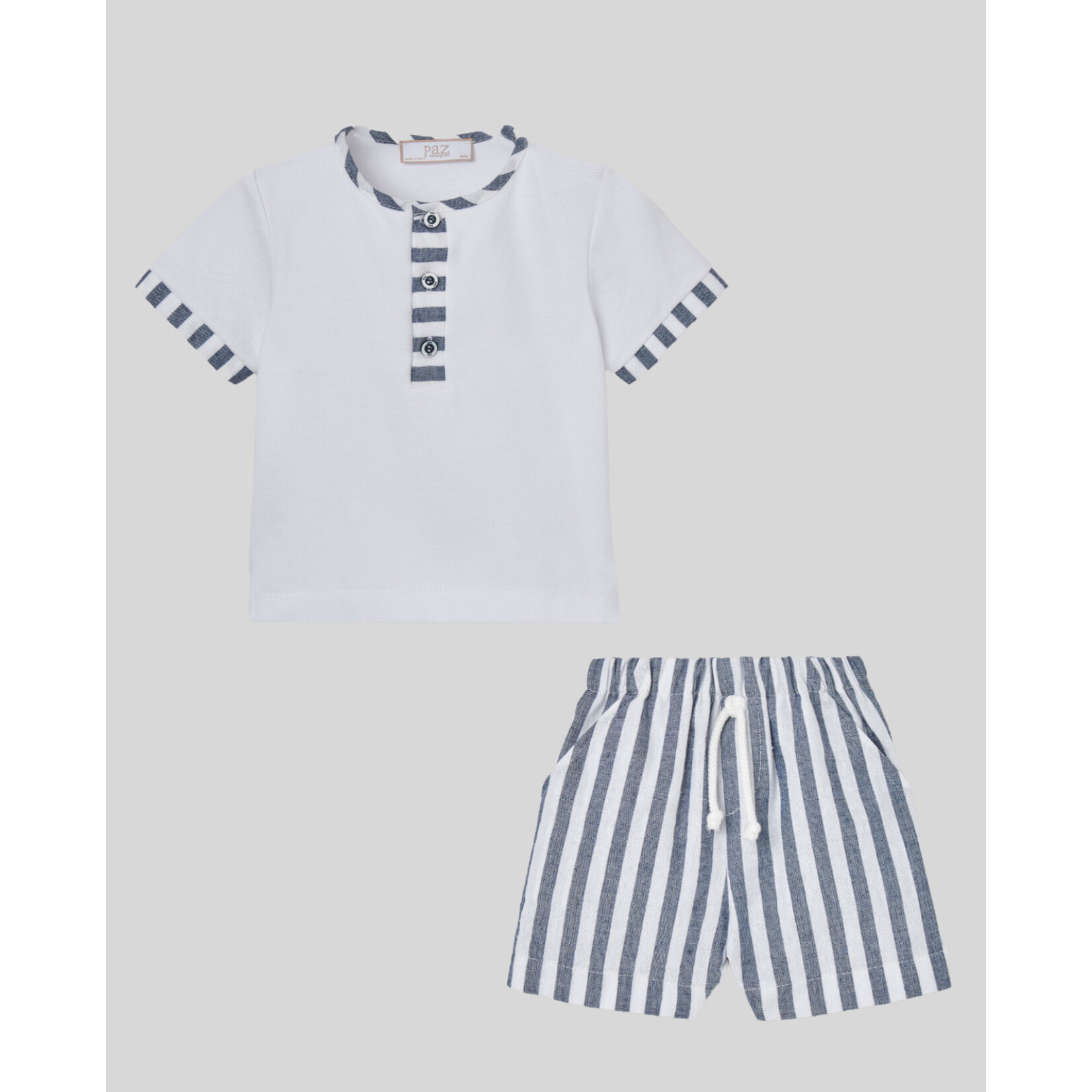 Paz Rodriguez KNIT INFANT  SET BOY POLO T-SHIRT AND PANTS "ESLORA" White