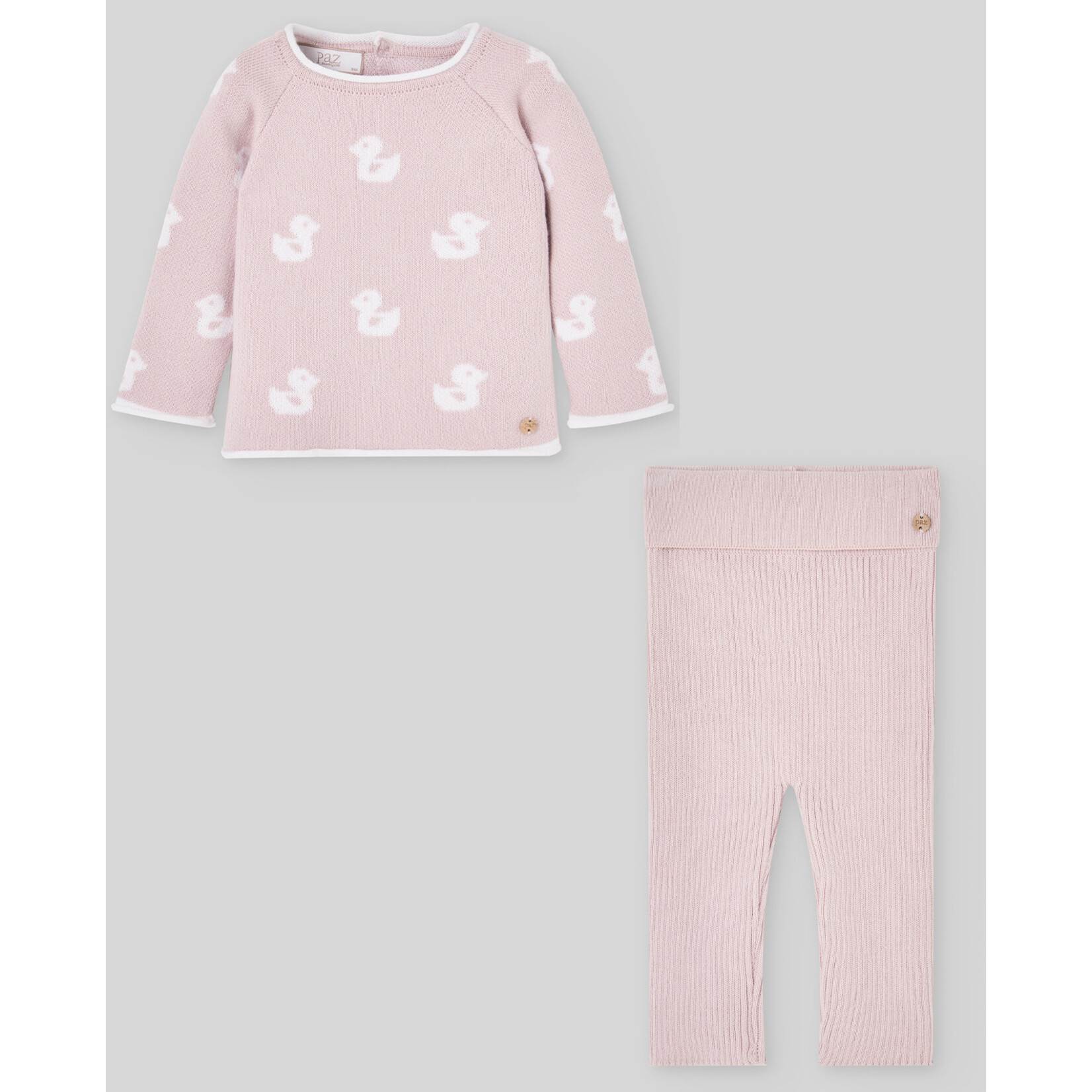 Paz Rodriguez SET KNIT NEWBORN SWEATER "CUA CUA" Magnolia LONG