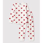 Petit Bateau Kinderpyjama van molton met hartjesprint wit/rood
