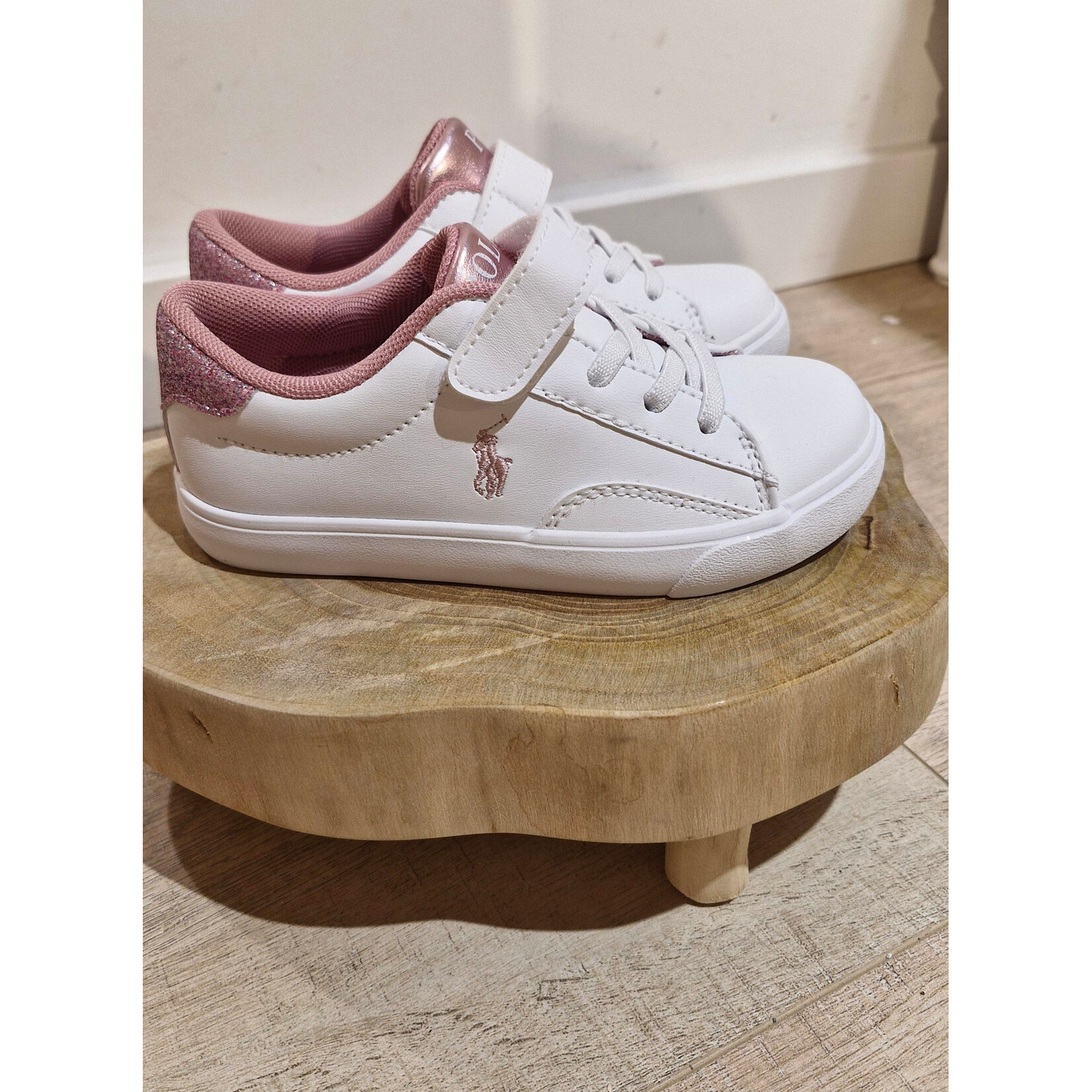 Ralph Lauren WHITE SMOOTH PU/LT PINK/GLITTER