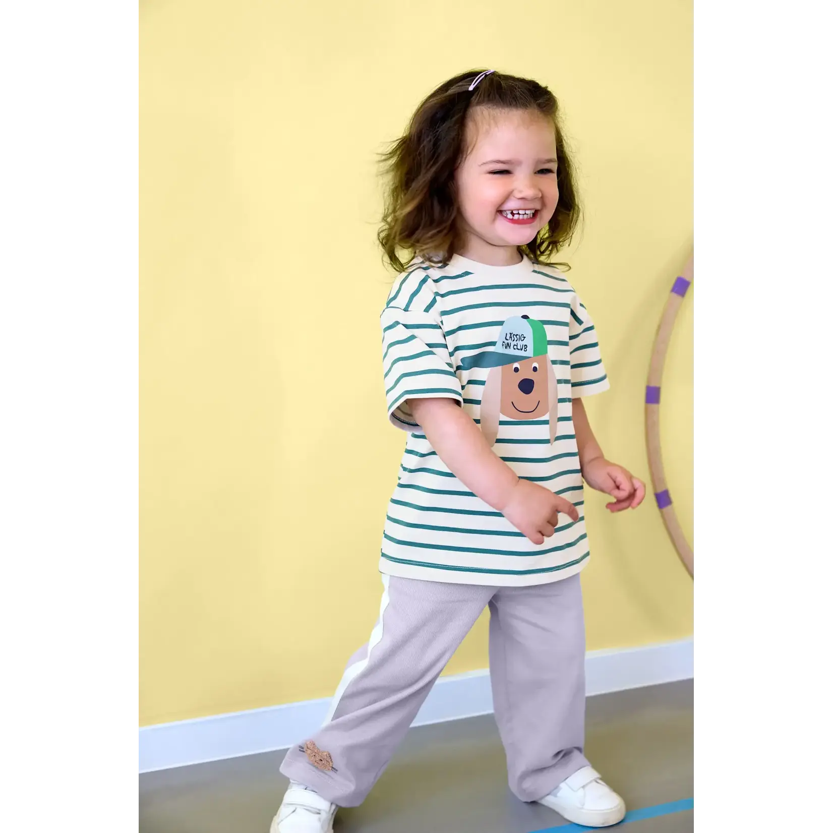 Lässig T-Shirt Jersey GOTS Striped Dog