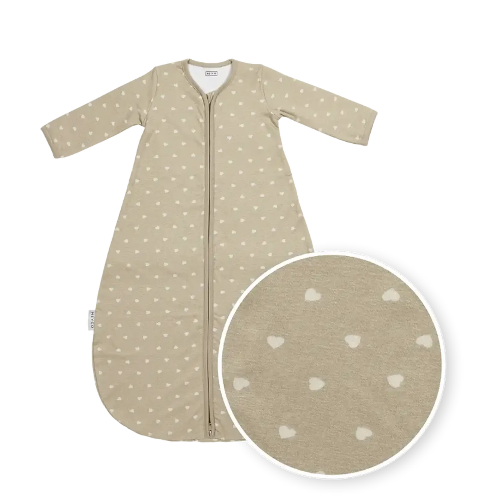 Slaapzak rond ongevoerd met vaste mouw jersey Beige Hartjes