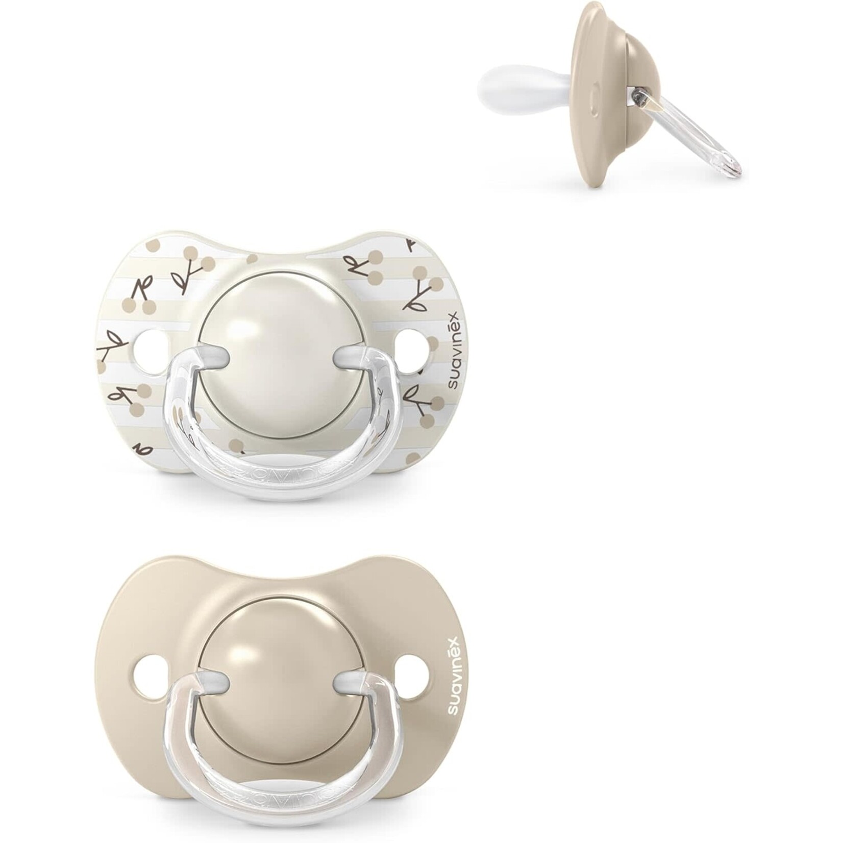 Suavinex DREAMS - SET VAN 2 SYMMETRISCHE FOPSPENEN SXPRO 0/6MAANDEN CHERRIES BEIGE