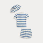 Ralph Lauren STRIPED TERRY POLO SHIRT, SHORT & HAT VESSEL BLUE