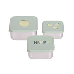 Lässig Baby Janssens: Snackbox Stainless Steel 3 pcs Happy Fruits Lemon