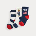 Ralph Lauren Baby Deroo: AMERICANA BR-CREW SOCK-3 PACK RED/NV/WHT,NV/RL RD/WHT,NV/WHT 4Y/7Y