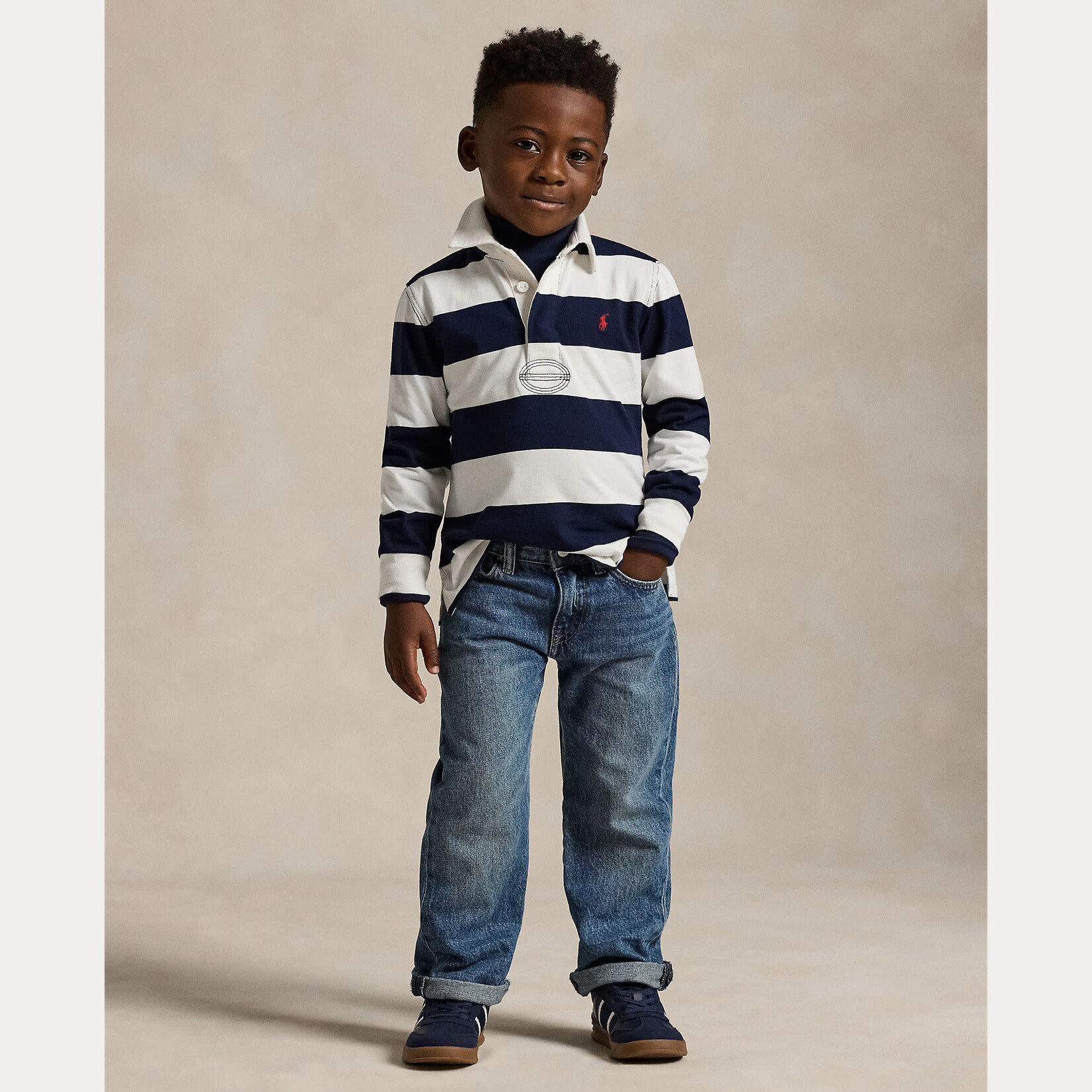 Ralph Lauren LS YD RUGBY-KNIT SHIRTS-RUGBY WHITE/CRUISE NAVY