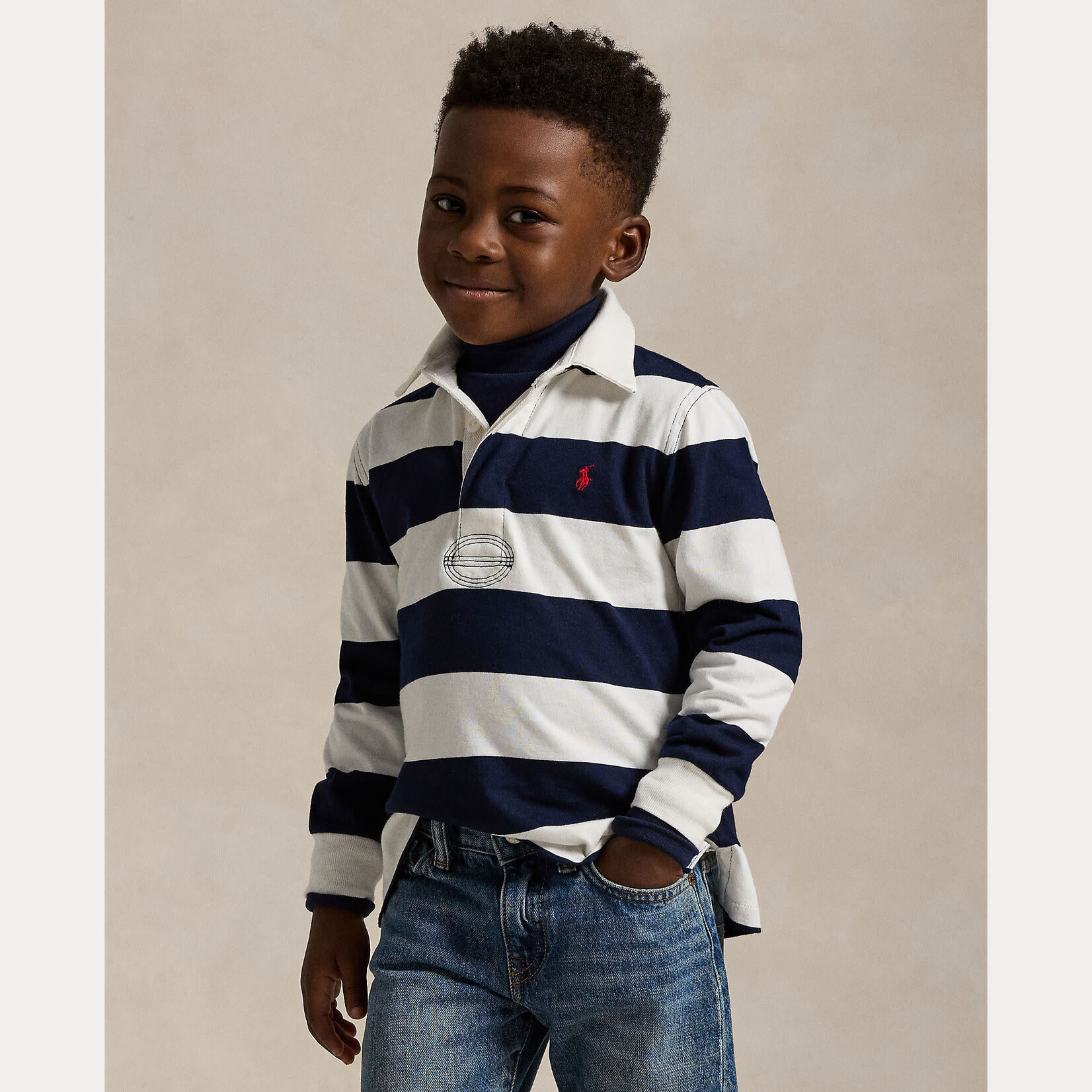 Ralph Lauren LS YD RUGBY-KNIT SHIRTS-RUGBY WHITE/CRUISE NAVY
