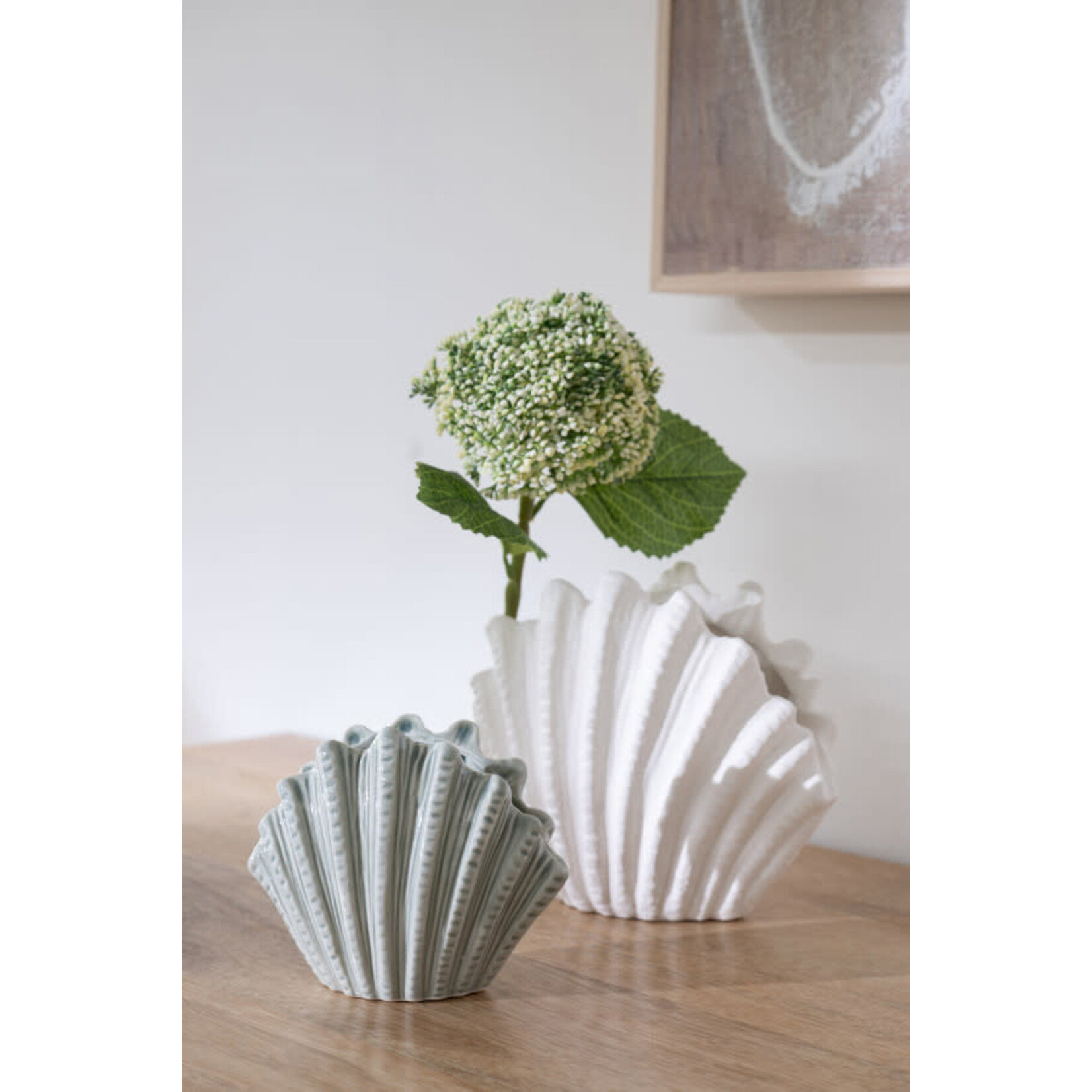 Vaas Schelp Steengoed Wit/Olijfgroen S