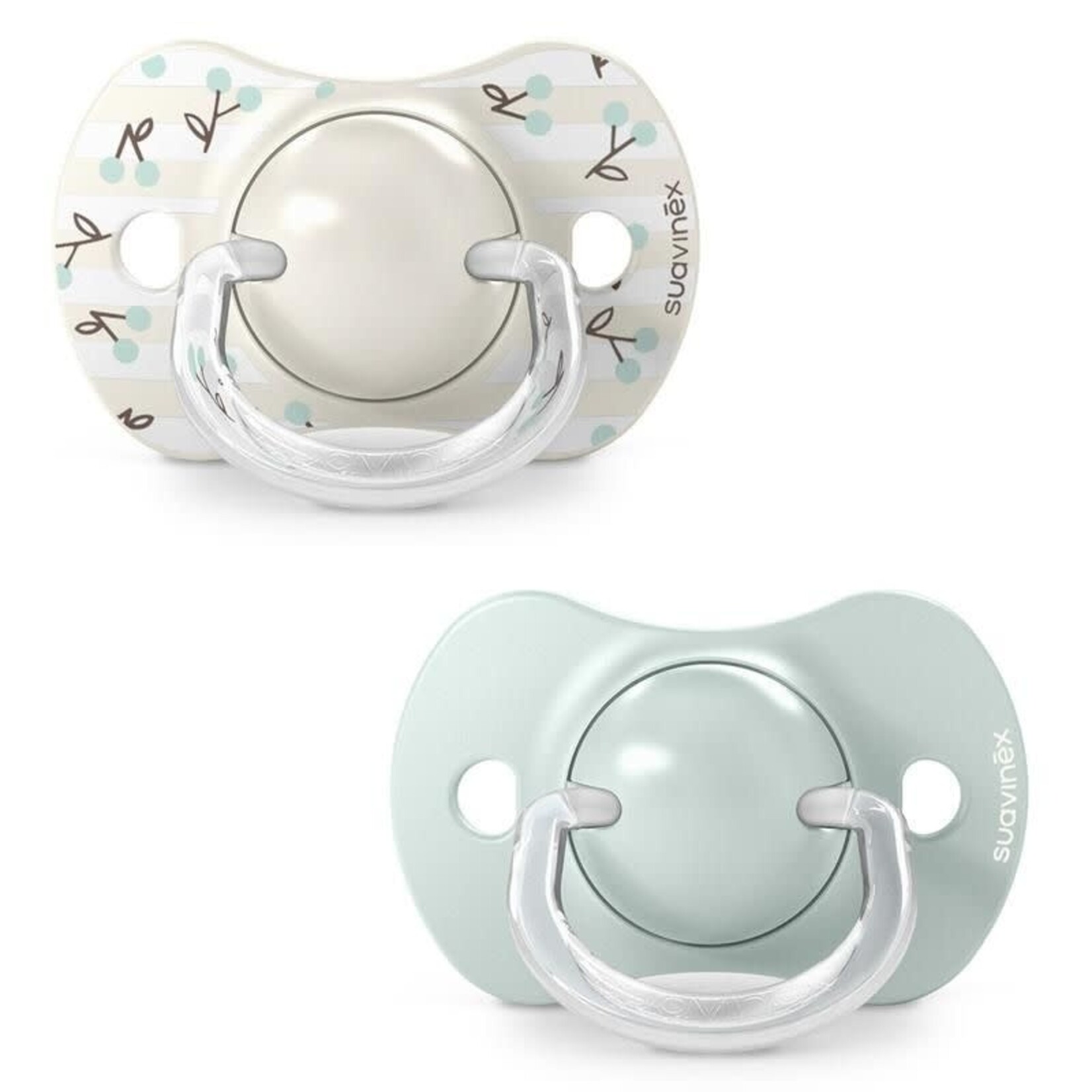 Suavinex Baby Deroo:  DREAMS - SET VAN 2 SYMMETRISCHE FOPSPENEN SXPRO 0/6MAANDEN CHERIES GREEN